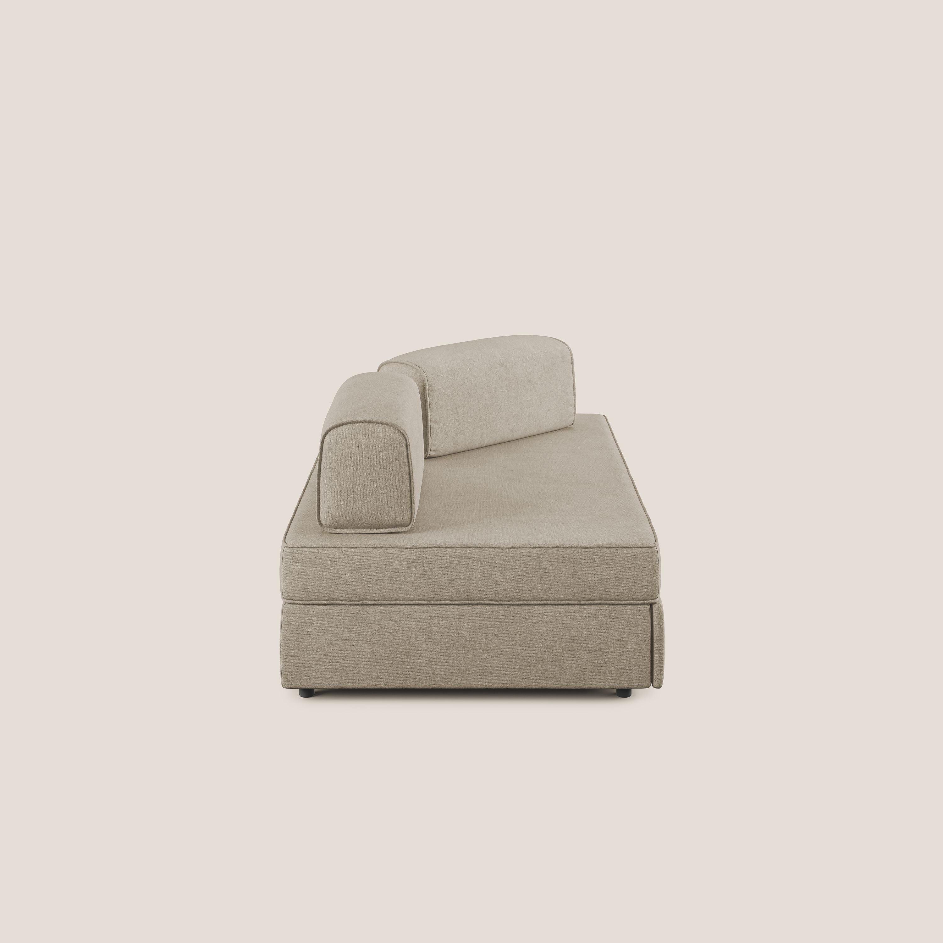 Liberty canapé avec pouf extractible et dossier amovible en tissu doux imperméable T02 beige - Image 6