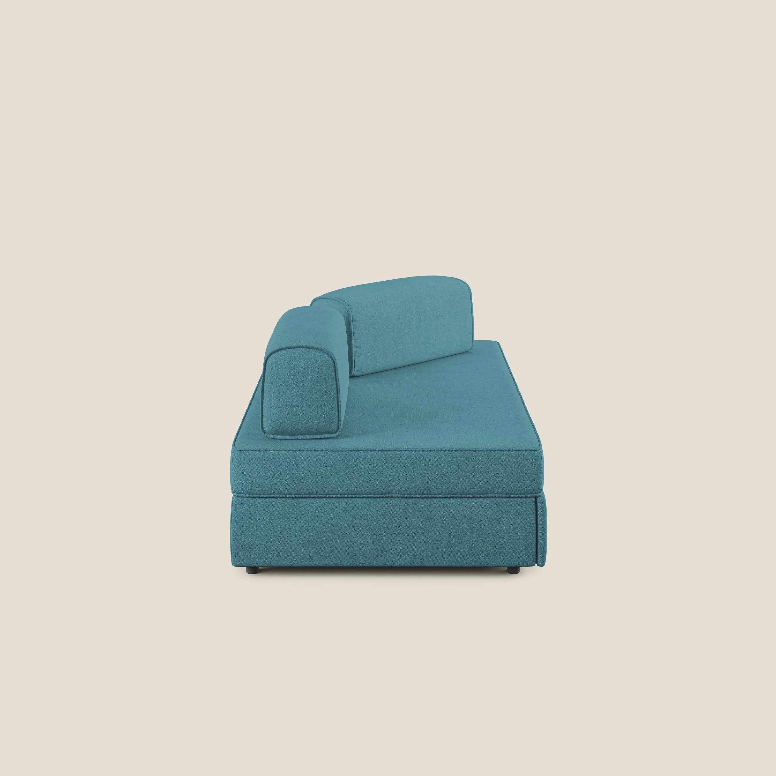 Liberty canapé avec pouf extractible et dossier amovible en tissu doux imperméable T02 bleu ciel - Image 6