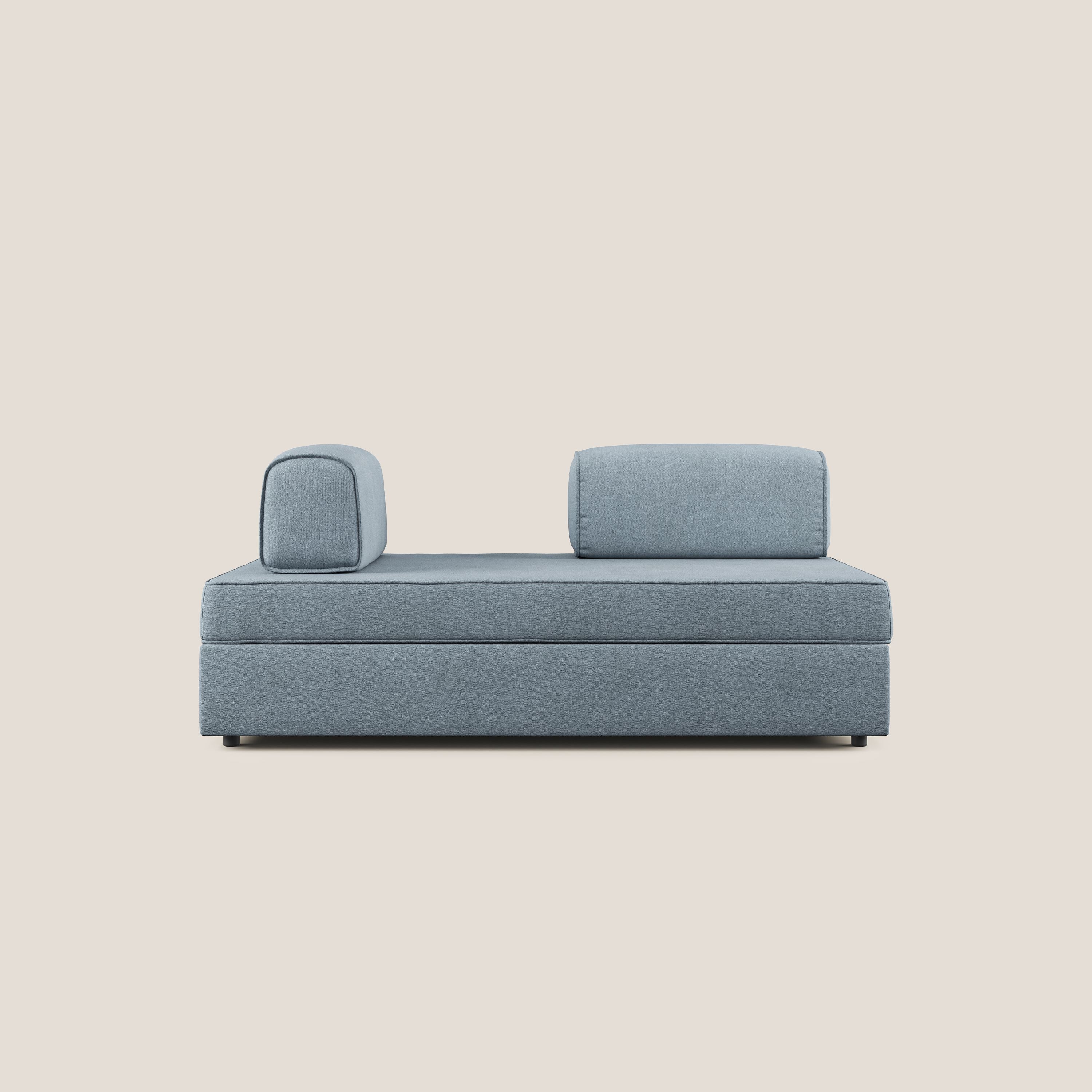 Liberty canapé avec pouf extractible et dossier amovible en tissu doux imperméable T02 bleu gris