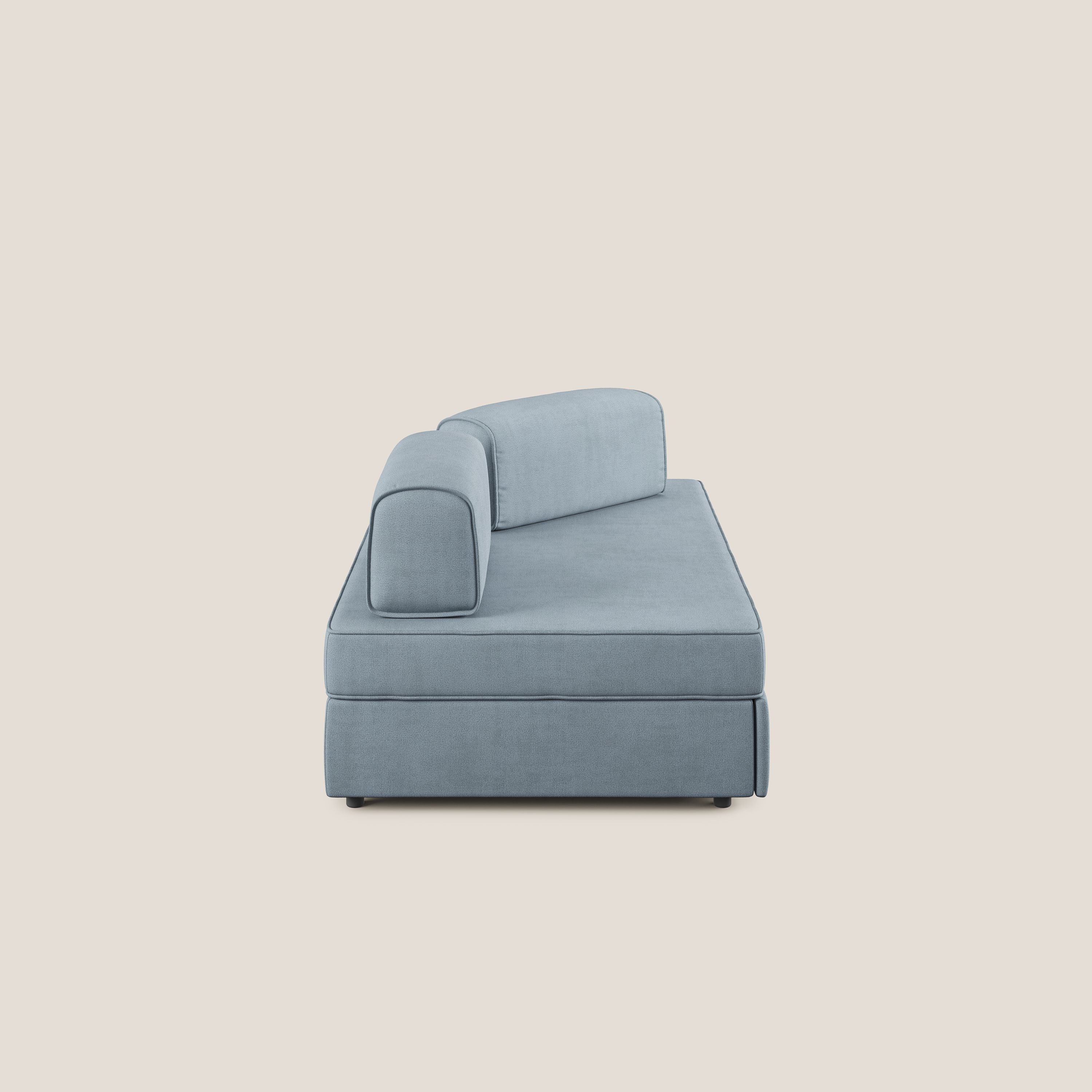 Liberty canapé avec pouf extractible et dossier amovible en tissu doux imperméable T02 bleu gris - Image 6