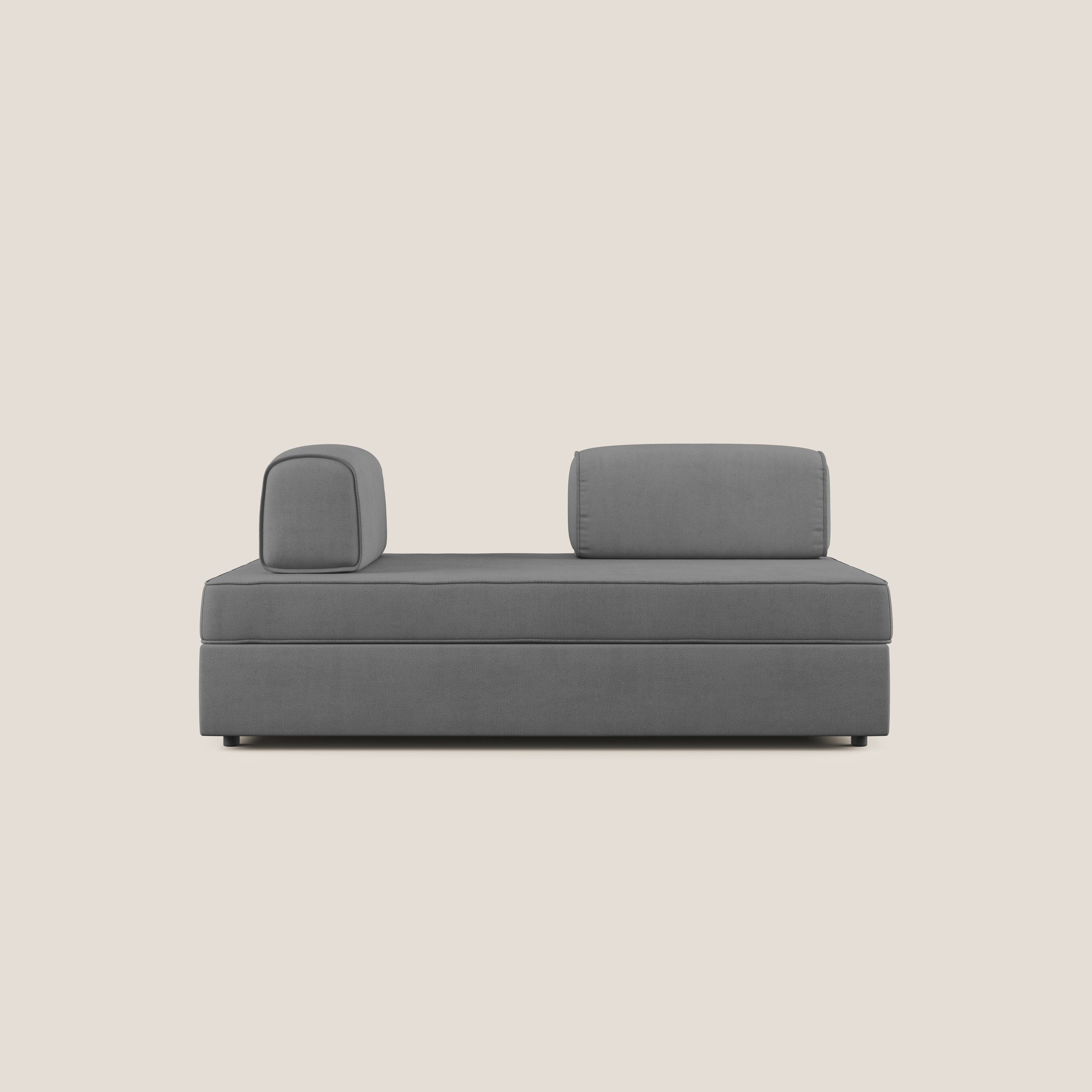 Liberty canapé avec pouf extractible et dossier amovible en tissu doux imperméable T02 gris