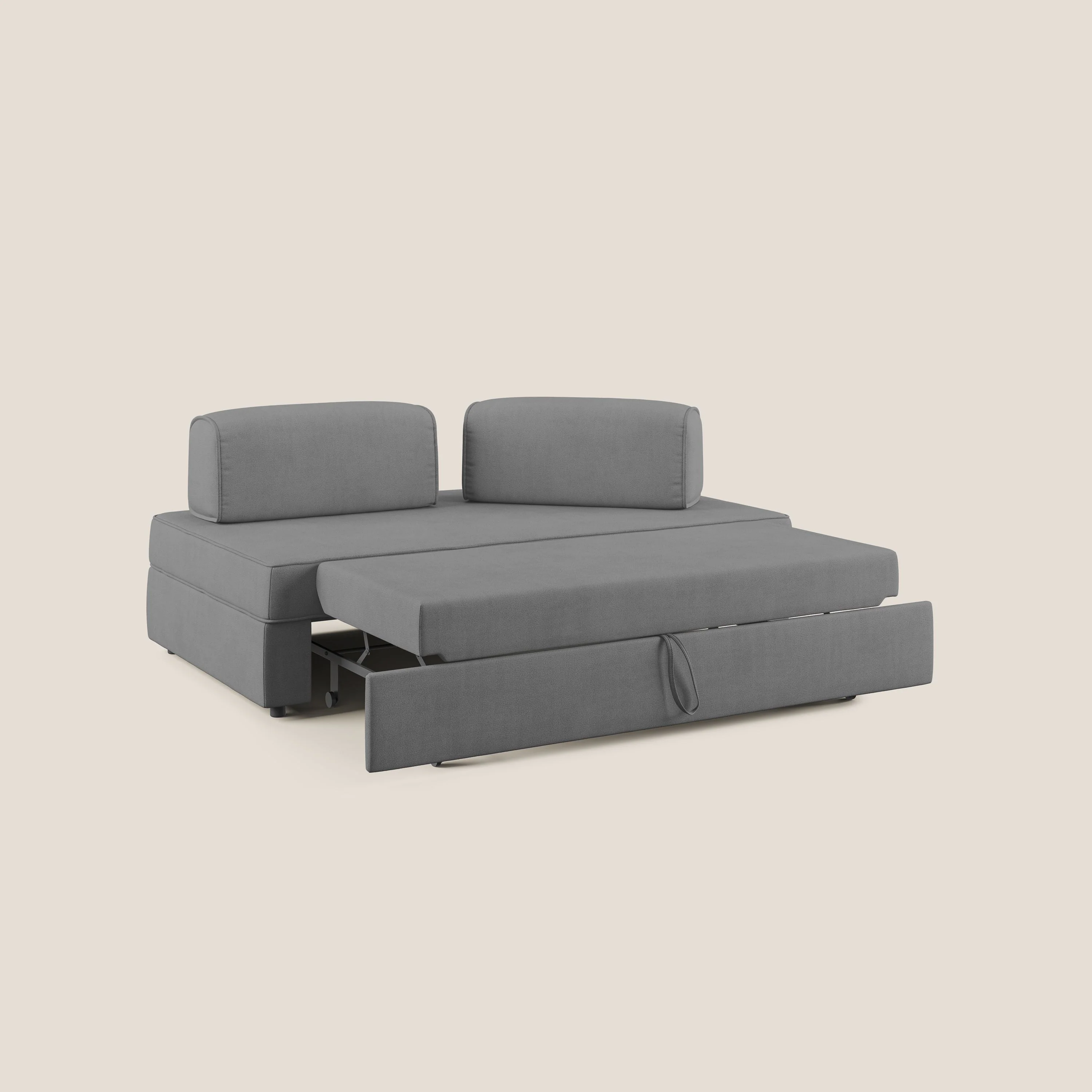 Liberty canapé avec pouf extractible et dossier amovible en tissu doux imperméable T02 gris - Image 2