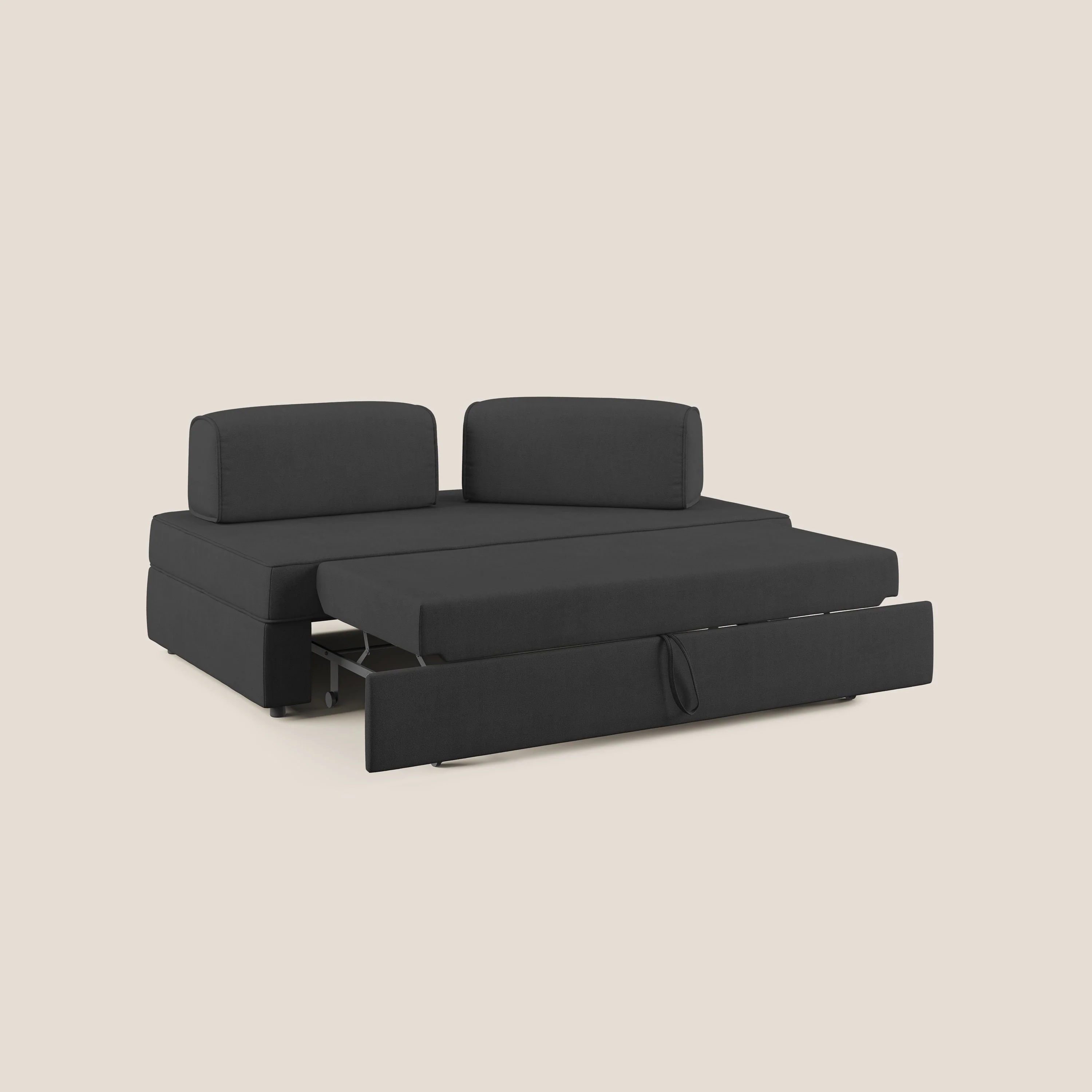 Liberty canapé avec pouf extractible et dossier amovible en tissu doux imperméable T02 noir - Image 2