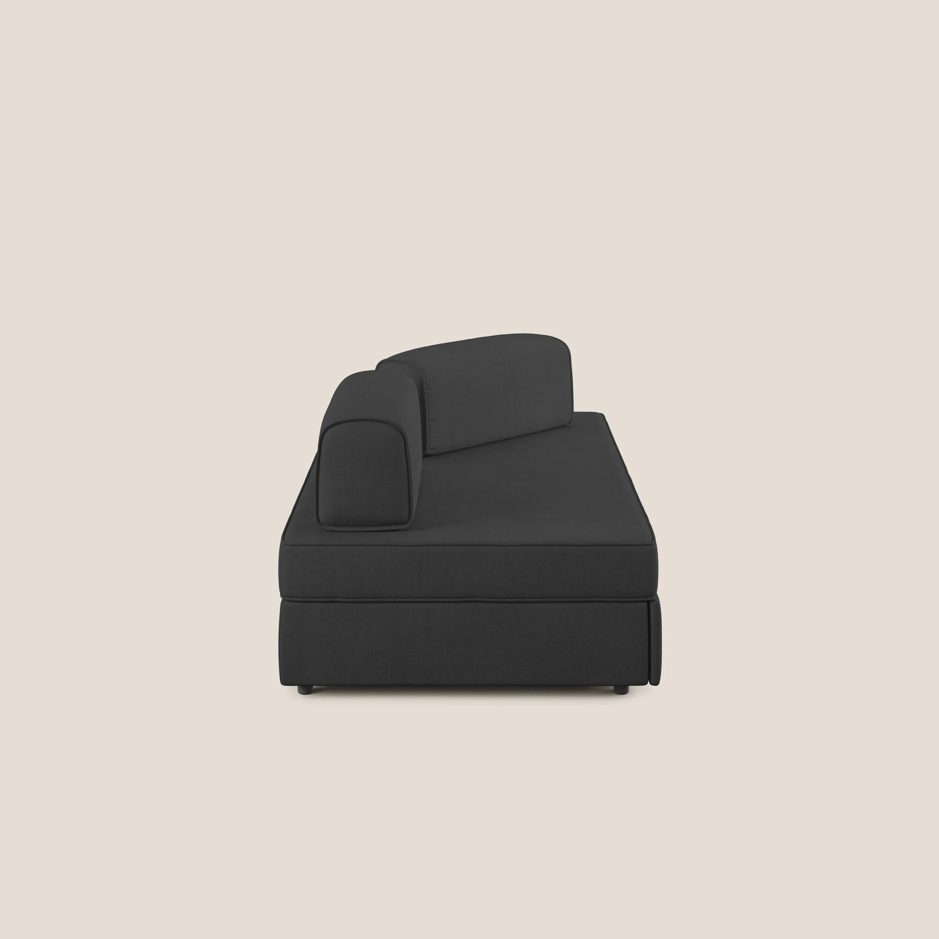 Liberty canapé avec pouf extractible et dossier amovible en tissu doux imperméable T02 noir - Image 4