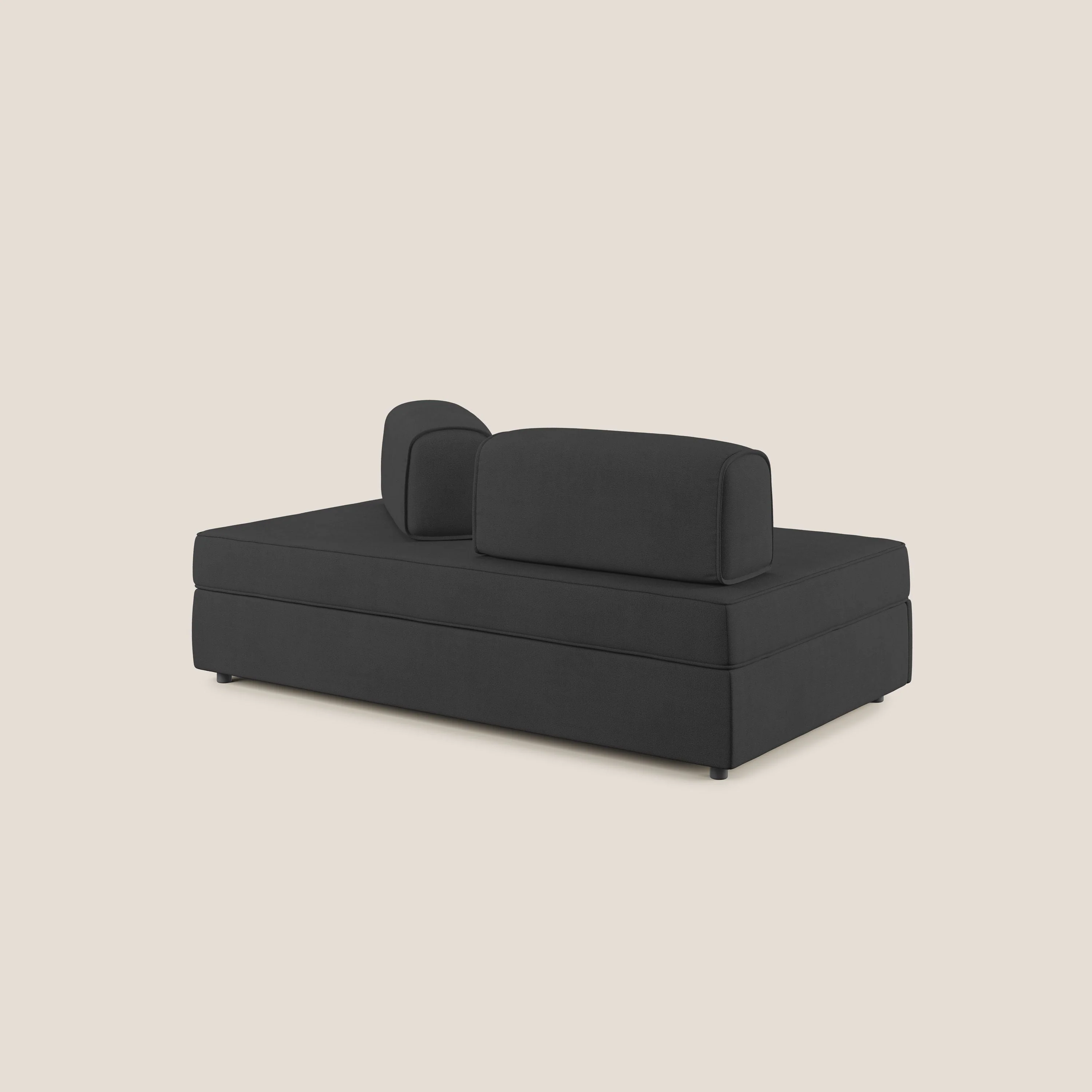 Liberty canapé avec pouf extractible et dossier amovible en tissu doux imperméable T02 noir - Image 6