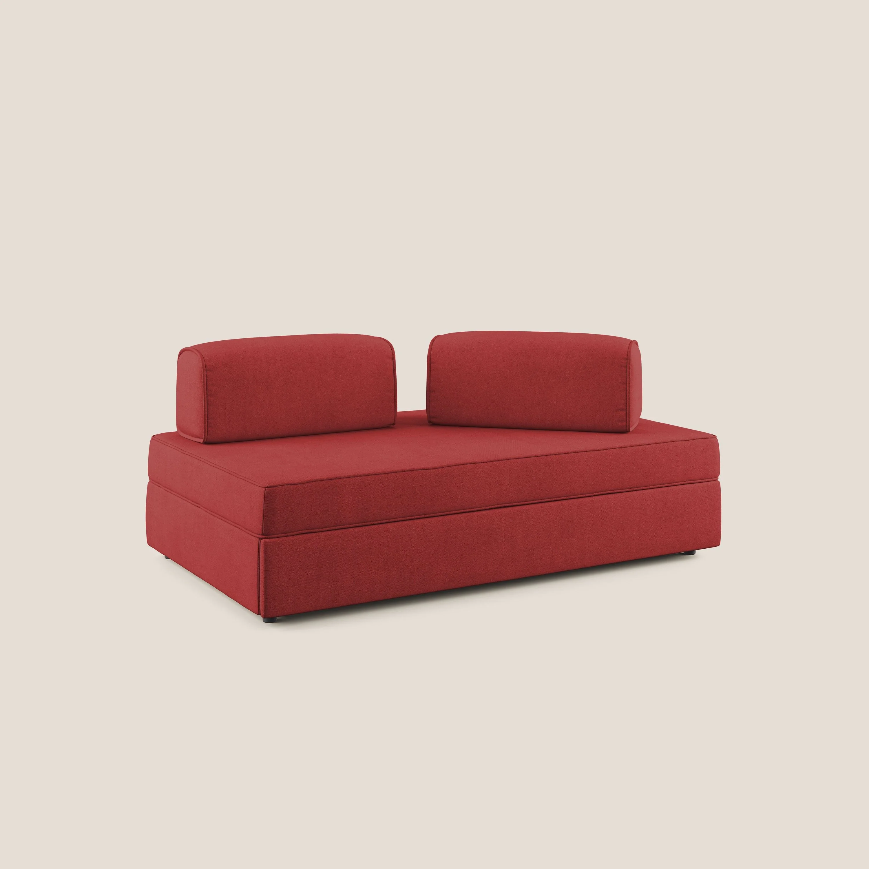 Liberty canapé avec pouf extractible et dossier amovible en tissu doux imperméable T02 rouge - Image 3
