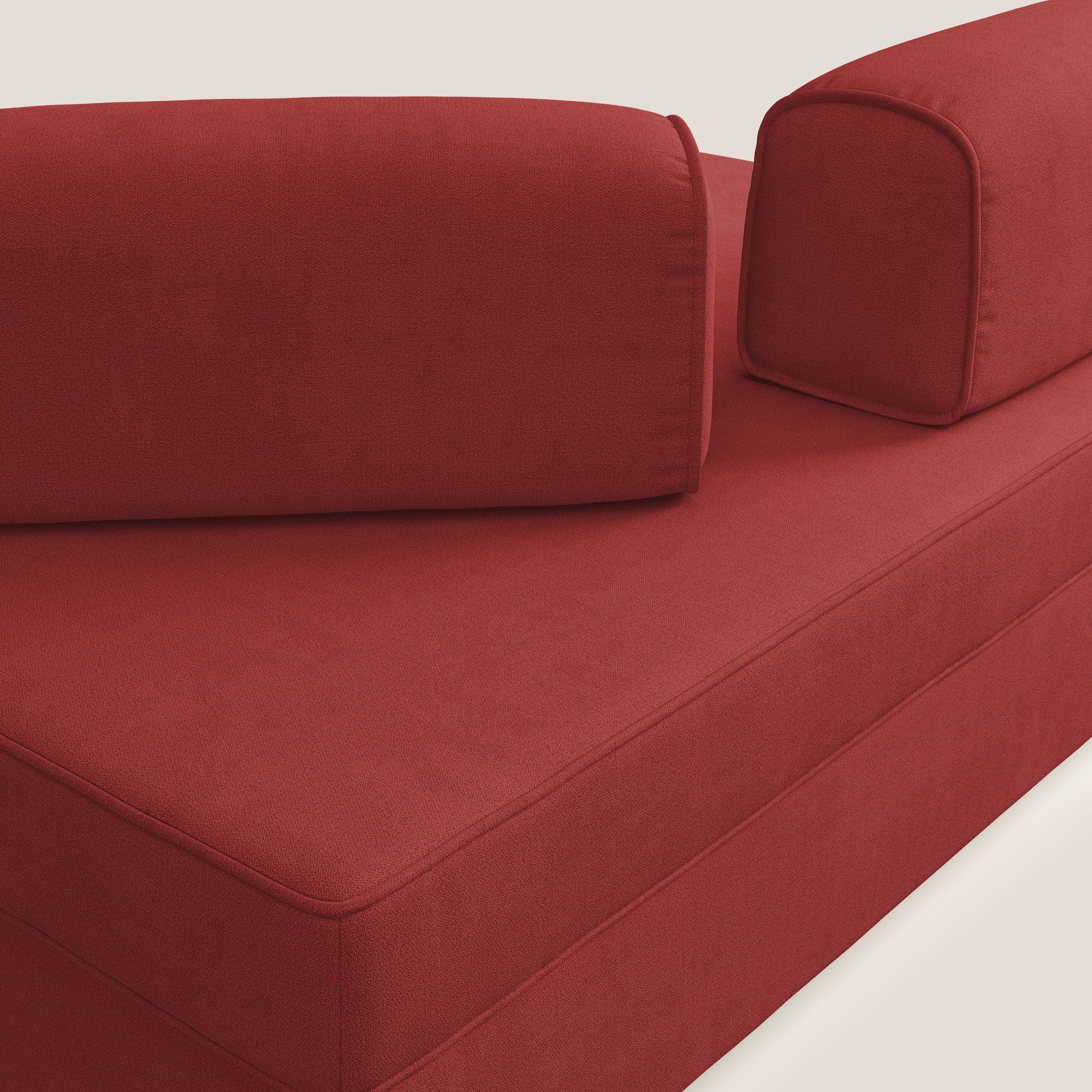Liberty canapé avec pouf extractible et dossier amovible en tissu doux imperméable T02 rouge - Image 5