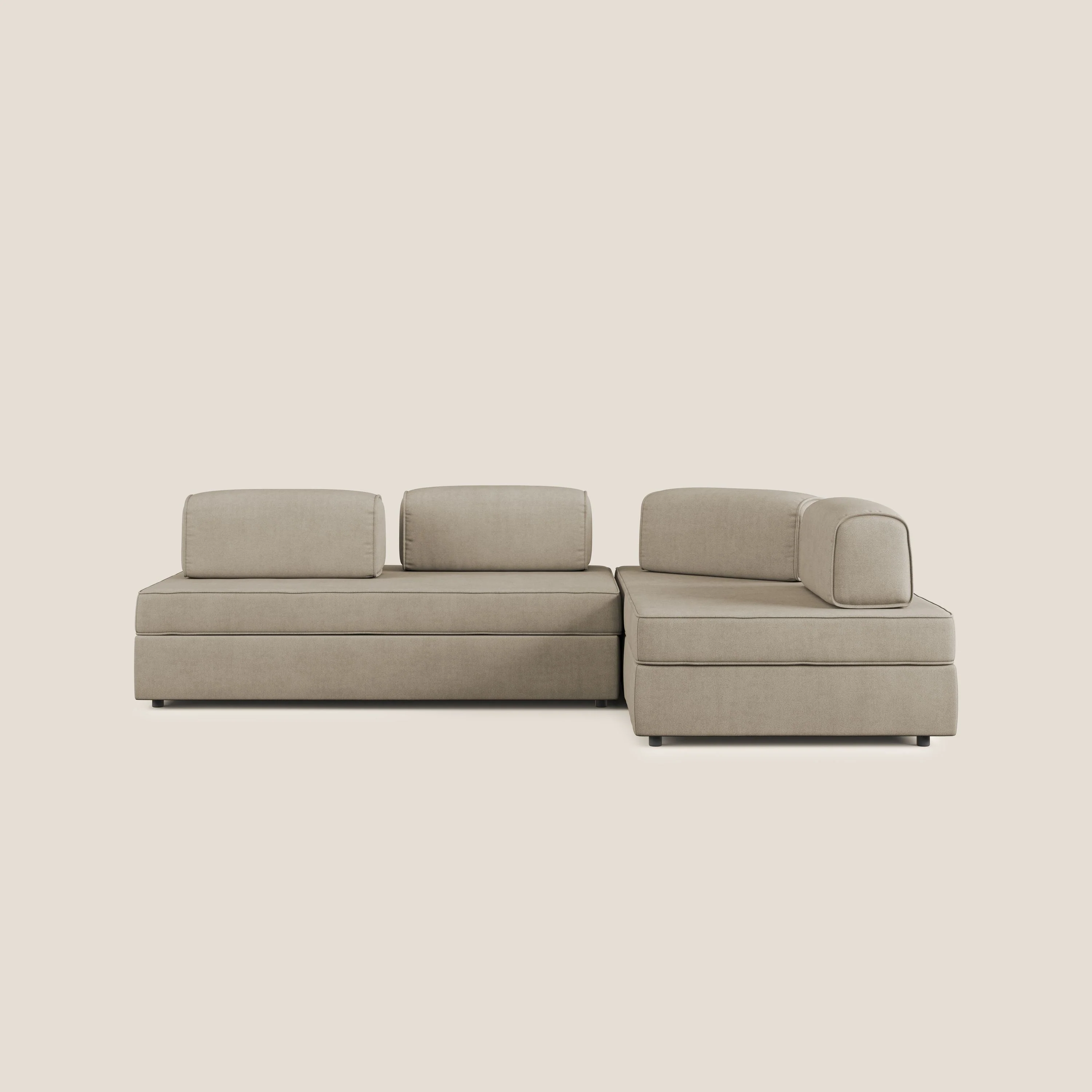 Liberty Canapé d'angle avec pouf extractible et dossiers amovibles en tissu doux imperméable T02 beige