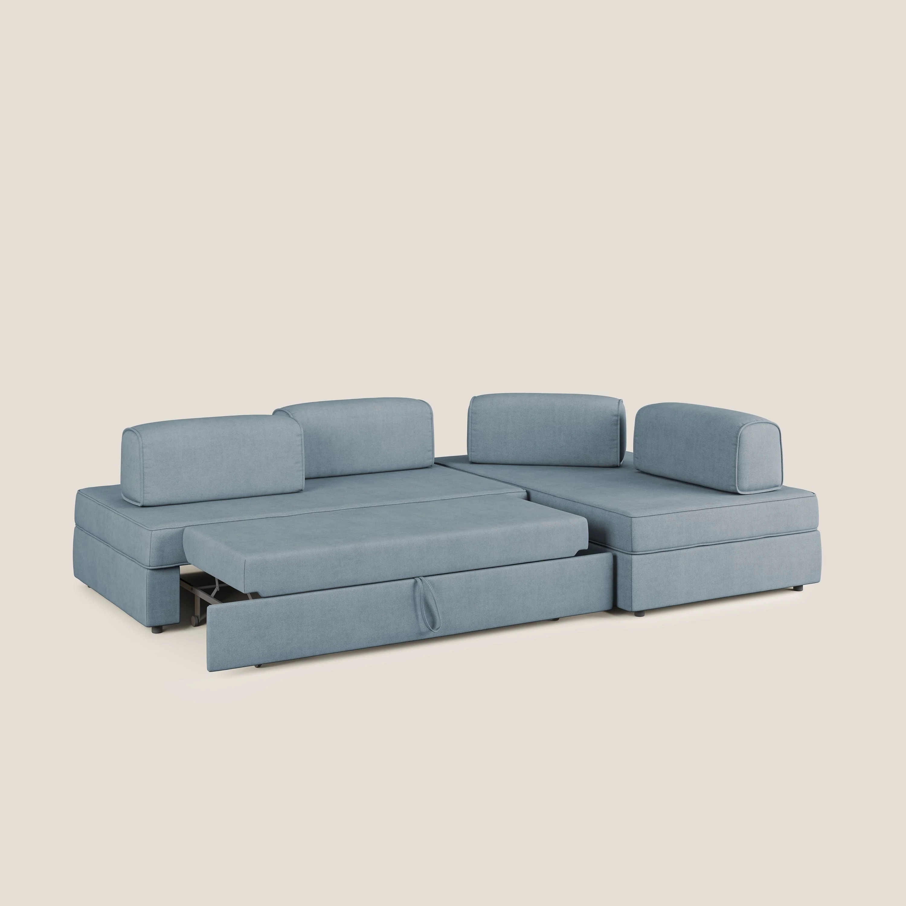 Liberty Canapé d'angle avec pouf extractible et dossiers amovibles en tissu doux imperméable T02 bleu pastel - Image 2