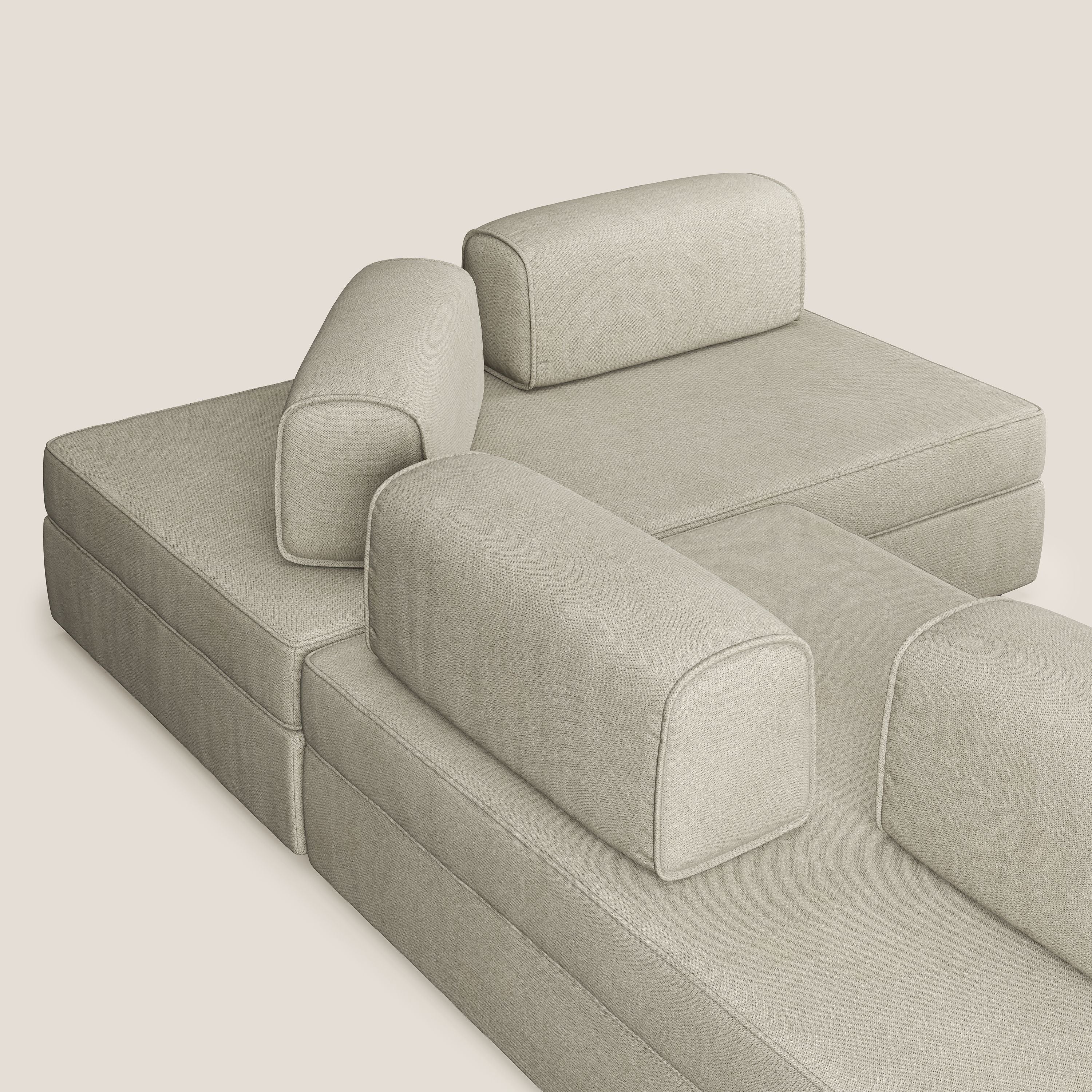 Liberty Canapé d'angle avec pouf extractible et dossiers amovibles en tissu doux imperméable T02 crème - Image 6
