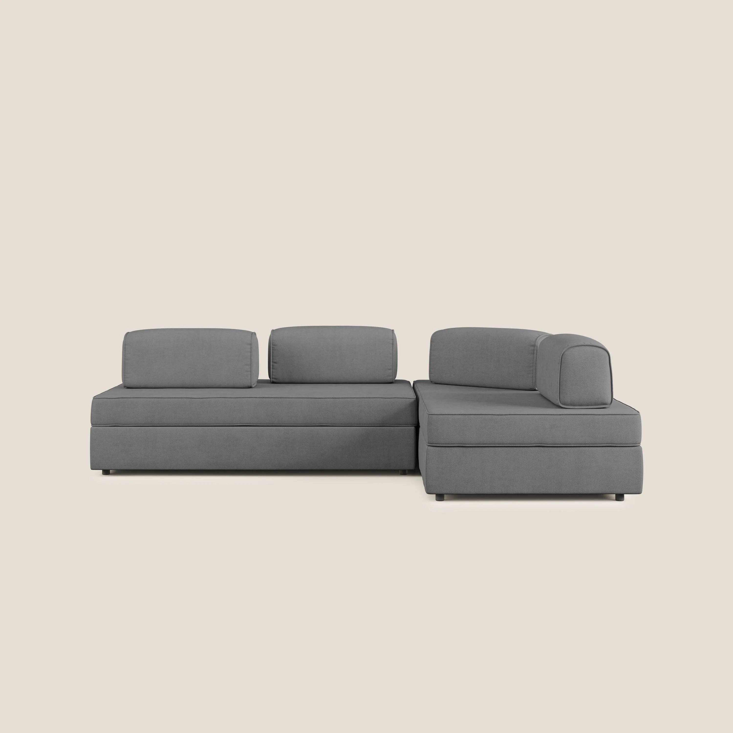 Liberty Canapé d'angle avec pouf extractible et dossiers amovibles en tissu doux imperméable T02 gris