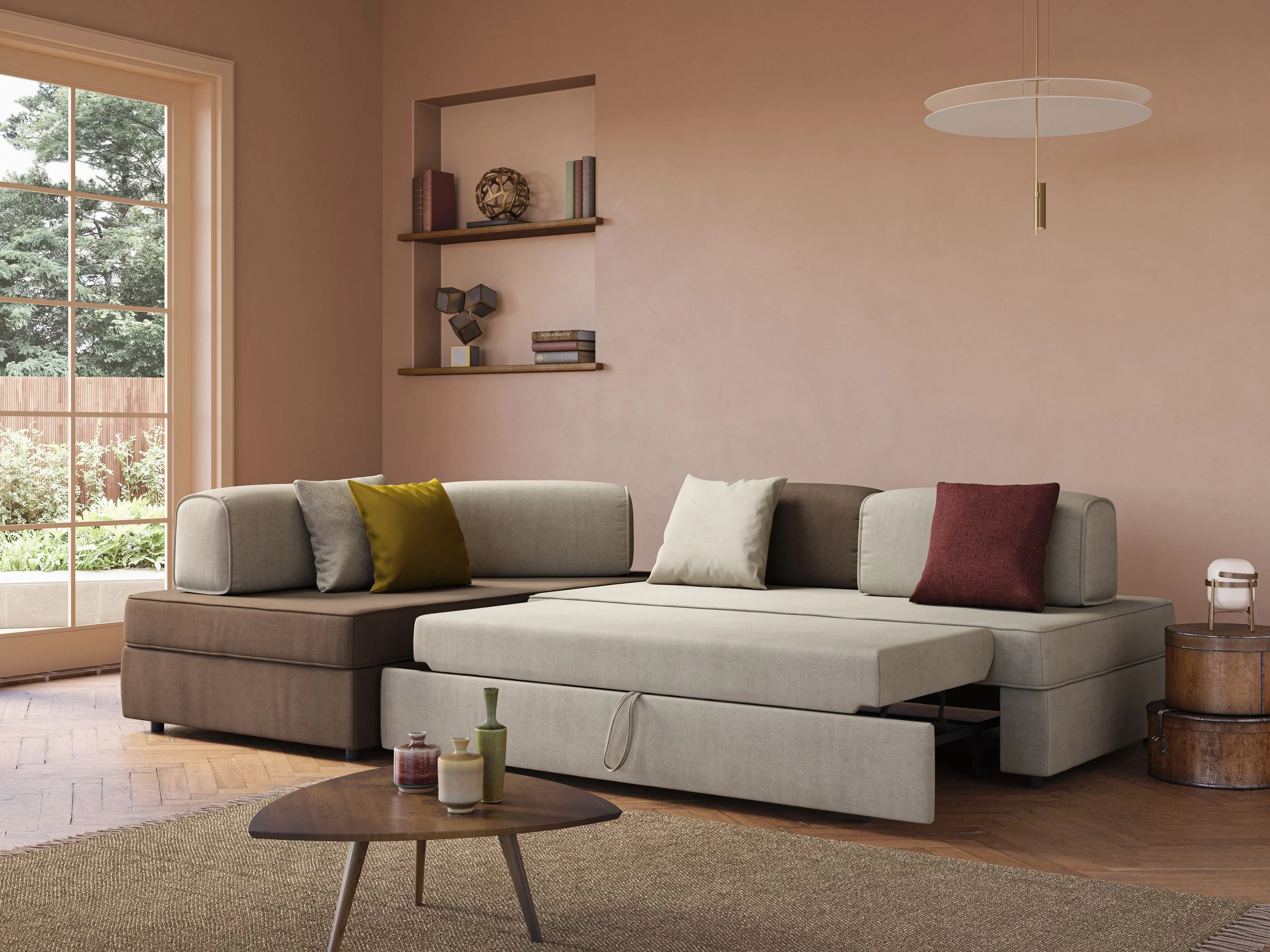 Liberty Canapé d'angle avec pouf extractible et dossiers amovibles en tissu doux imperméable T02 gris - Image 12