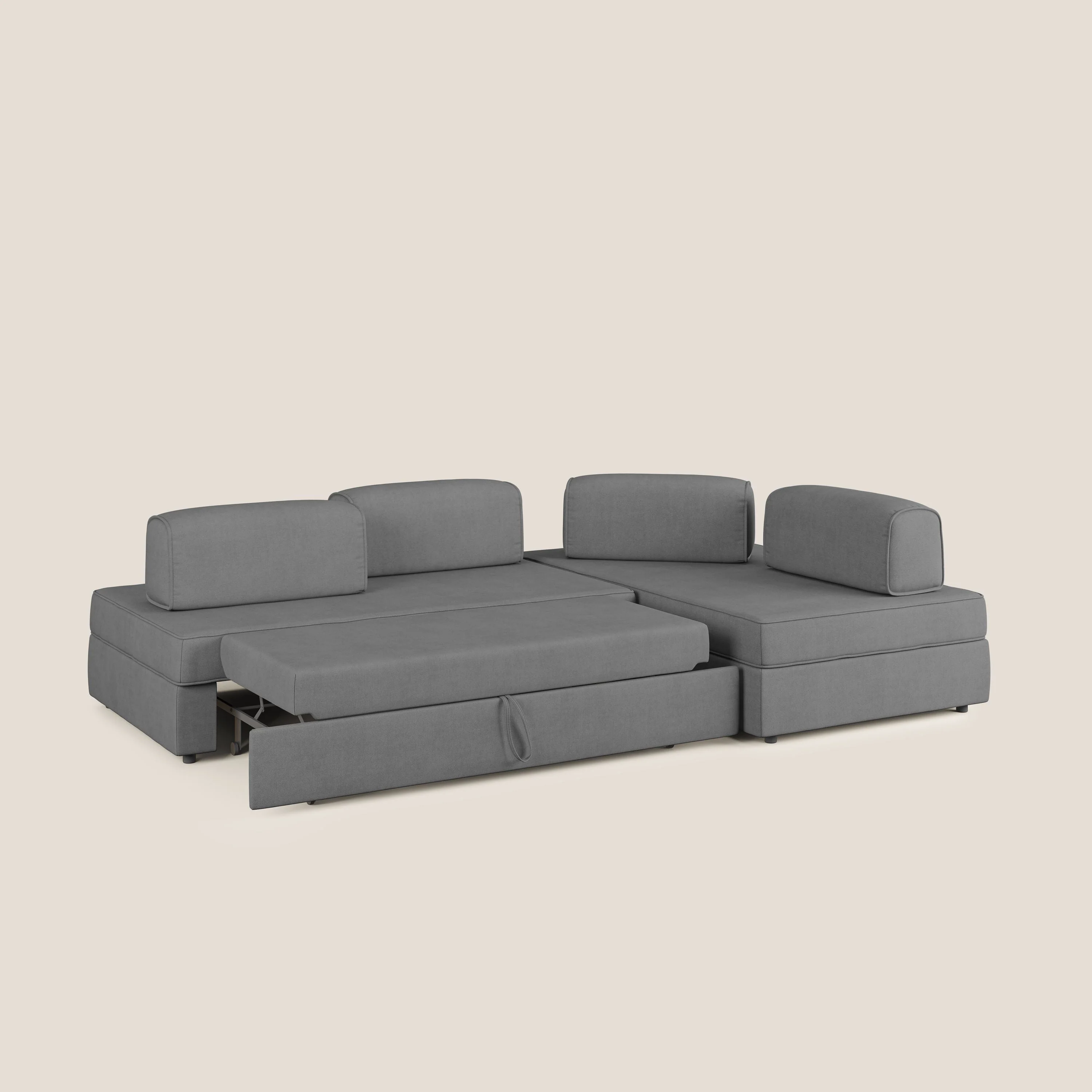 Liberty Canapé d'angle avec pouf extractible et dossiers amovibles en tissu doux imperméable T02 gris - Image 2
