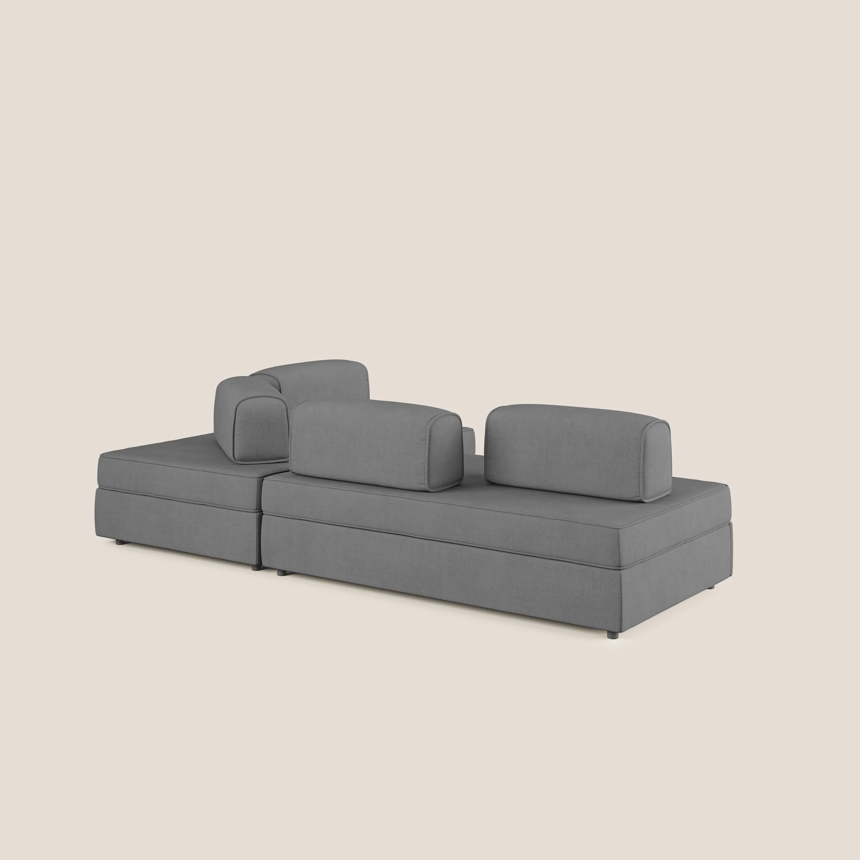 Liberty Canapé d'angle avec pouf extractible et dossiers amovibles en tissu doux imperméable T02 gris - Image 5