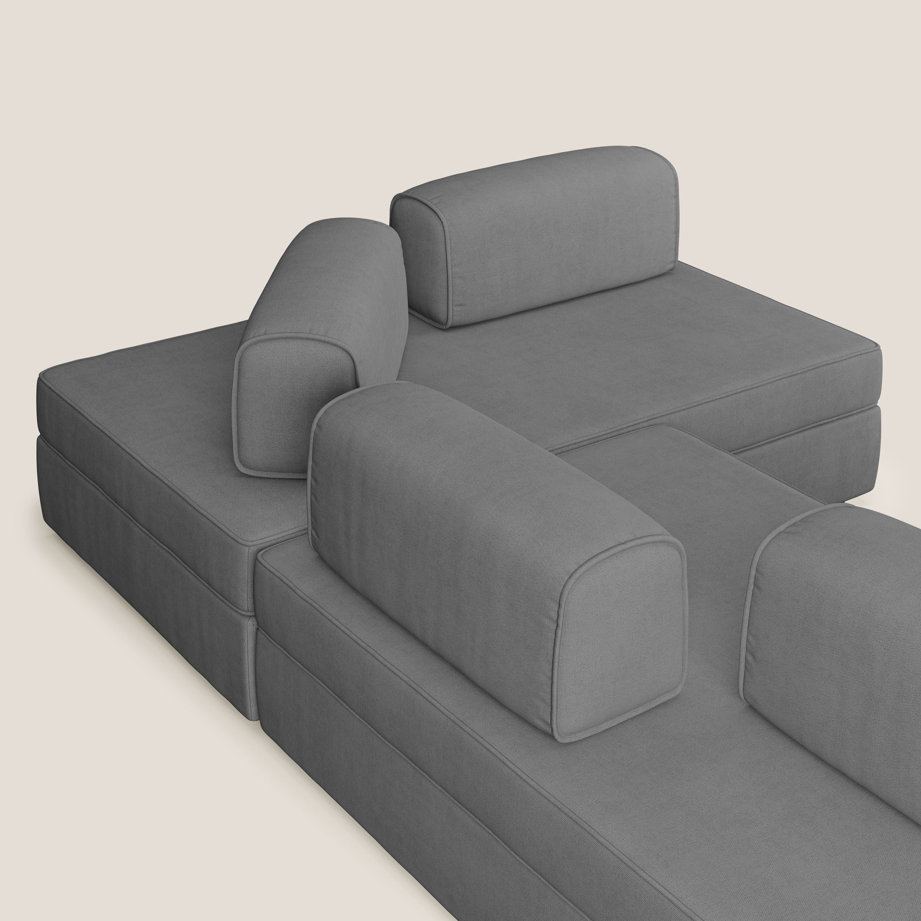 Liberty Canapé d'angle avec pouf extractible et dossiers amovibles en tissu doux imperméable T02 gris - Image 6