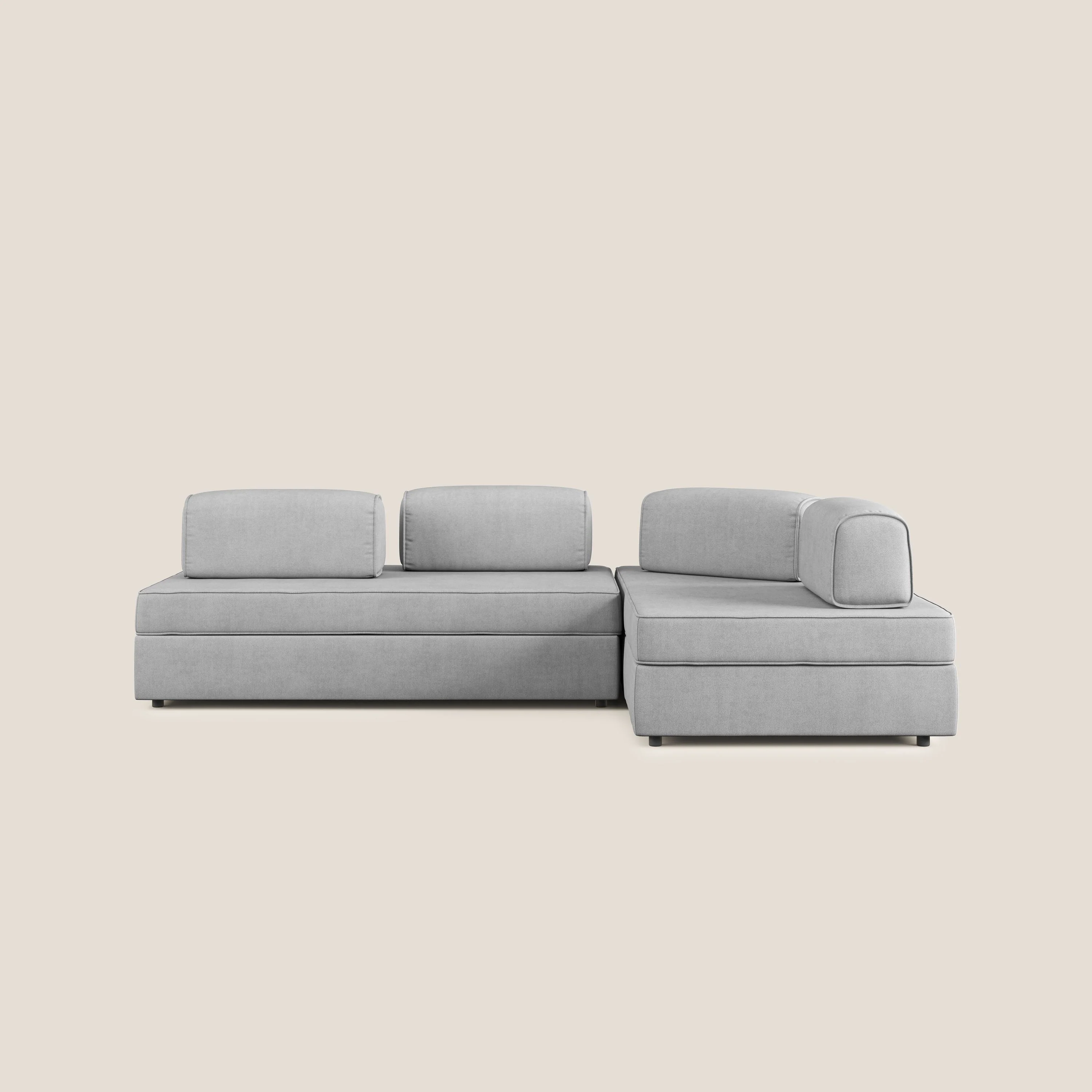Liberty Canapé d'angle avec pouf extractible et dossiers amovibles en tissu doux imperméable T02 gris clair