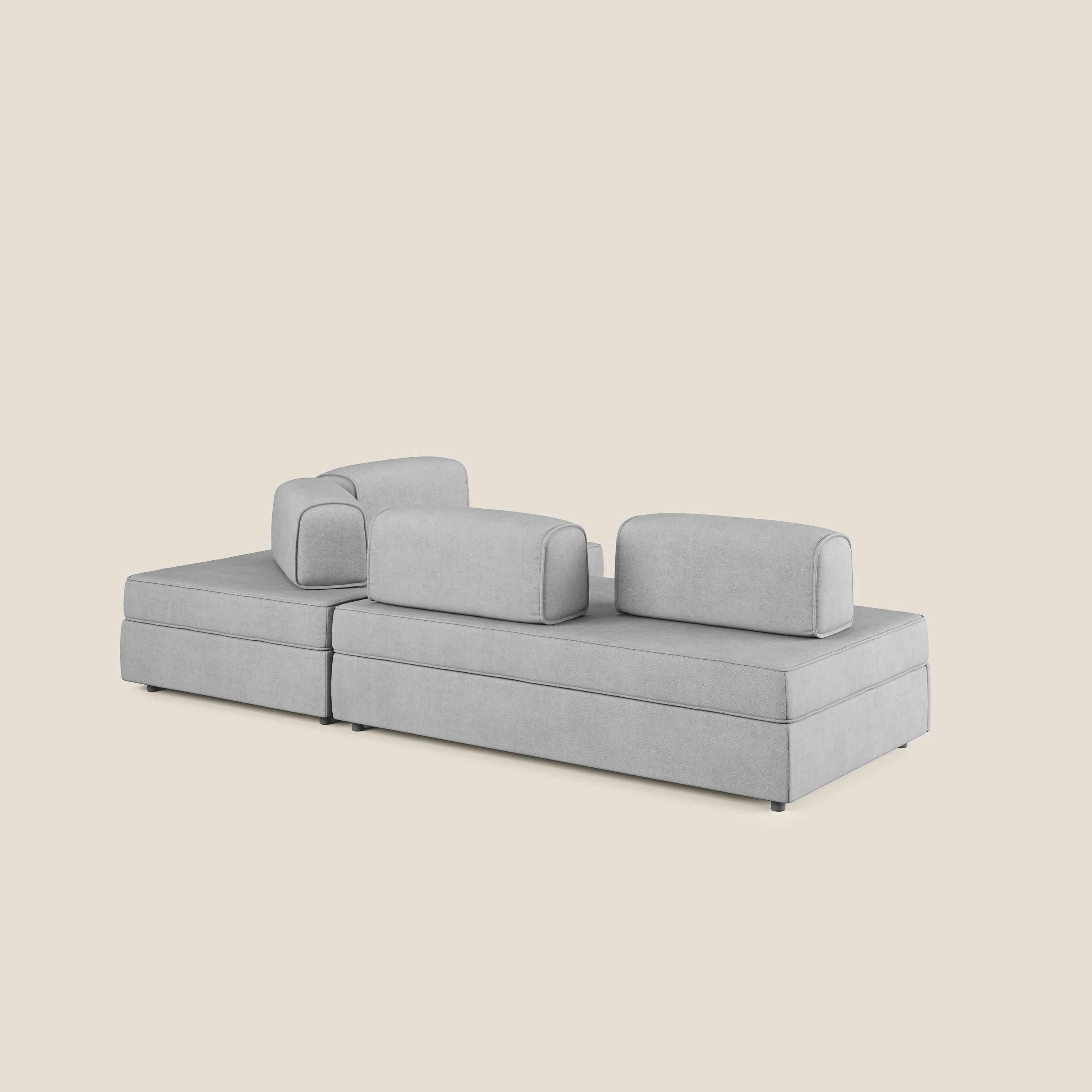 Liberty Canapé d'angle avec pouf extractible et dossiers amovibles en tissu doux imperméable T02 gris clair - Image 5