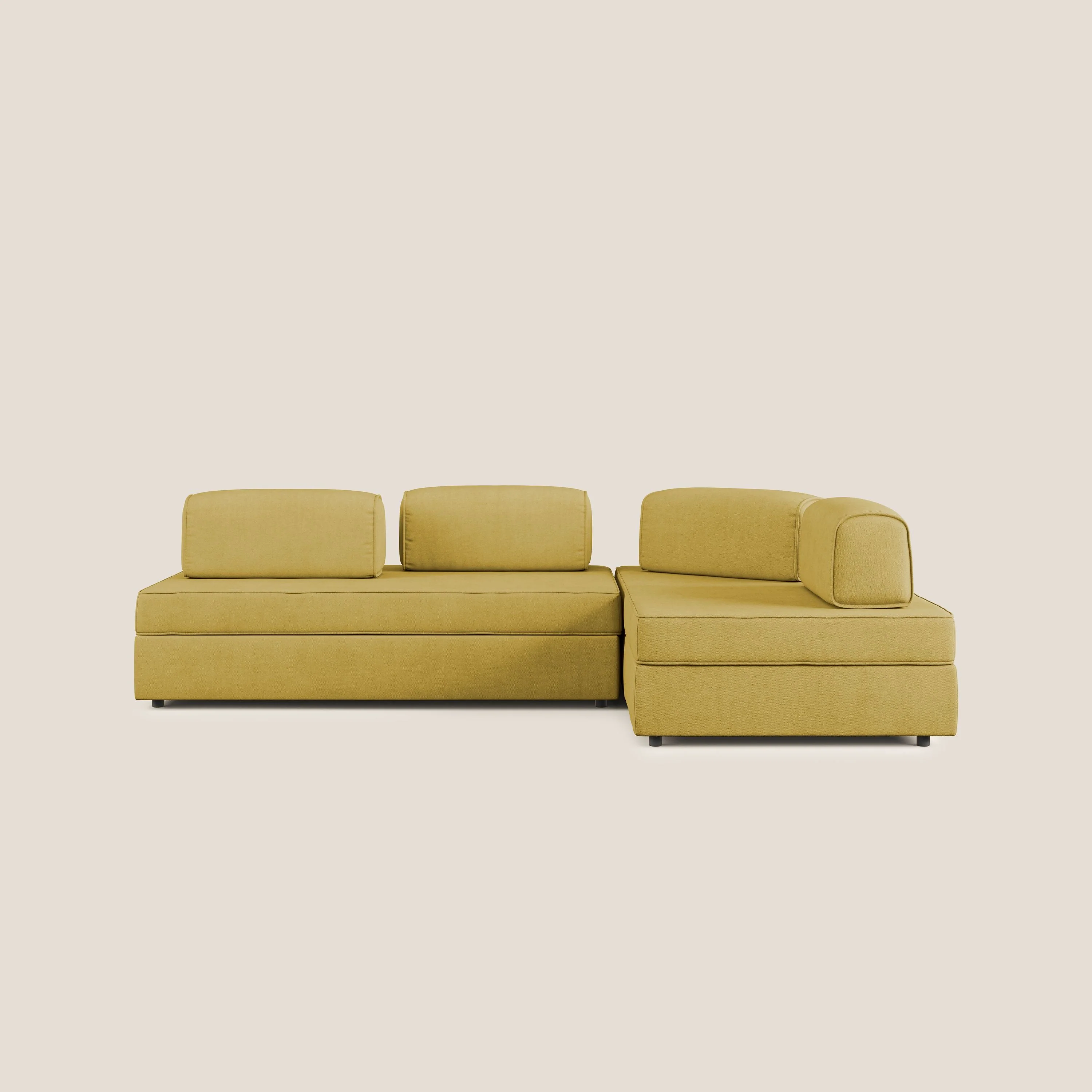 Liberty Canapé d'angle avec pouf extractible et dossiers amovibles en tissu doux imperméable T02 jaune
