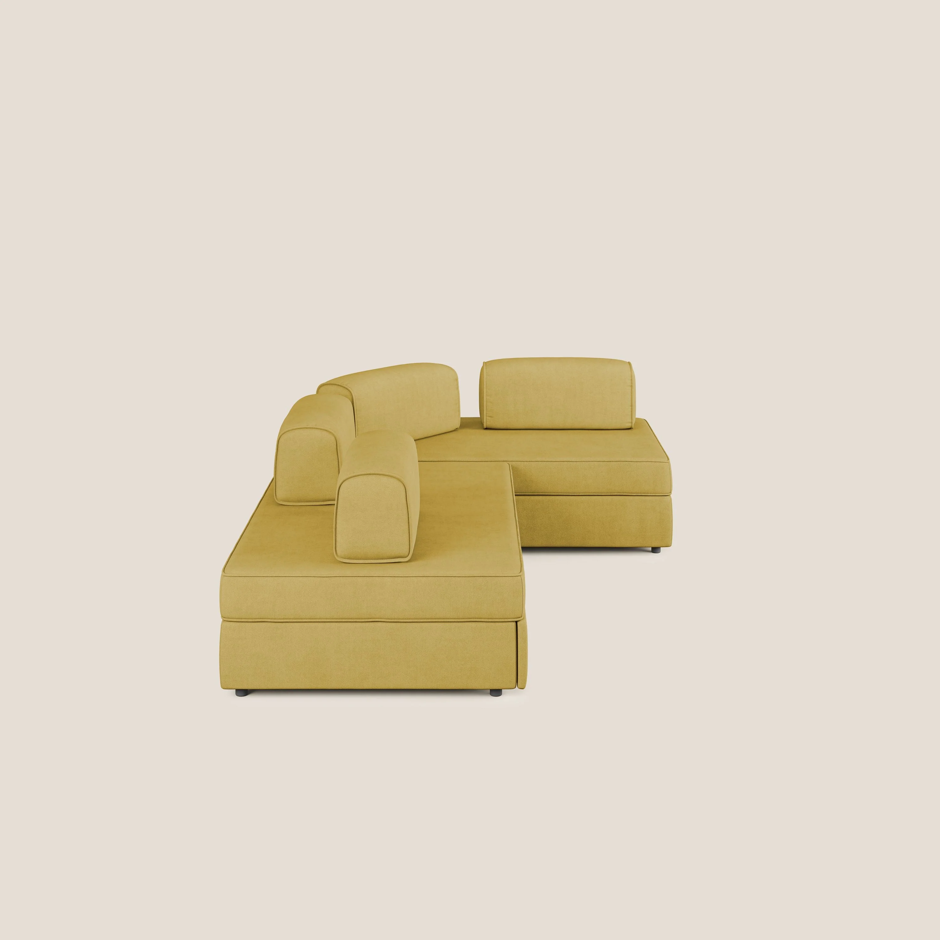 Liberty Canapé d'angle avec pouf extractible et dossiers amovibles en tissu doux imperméable T02 jaune - Image 4