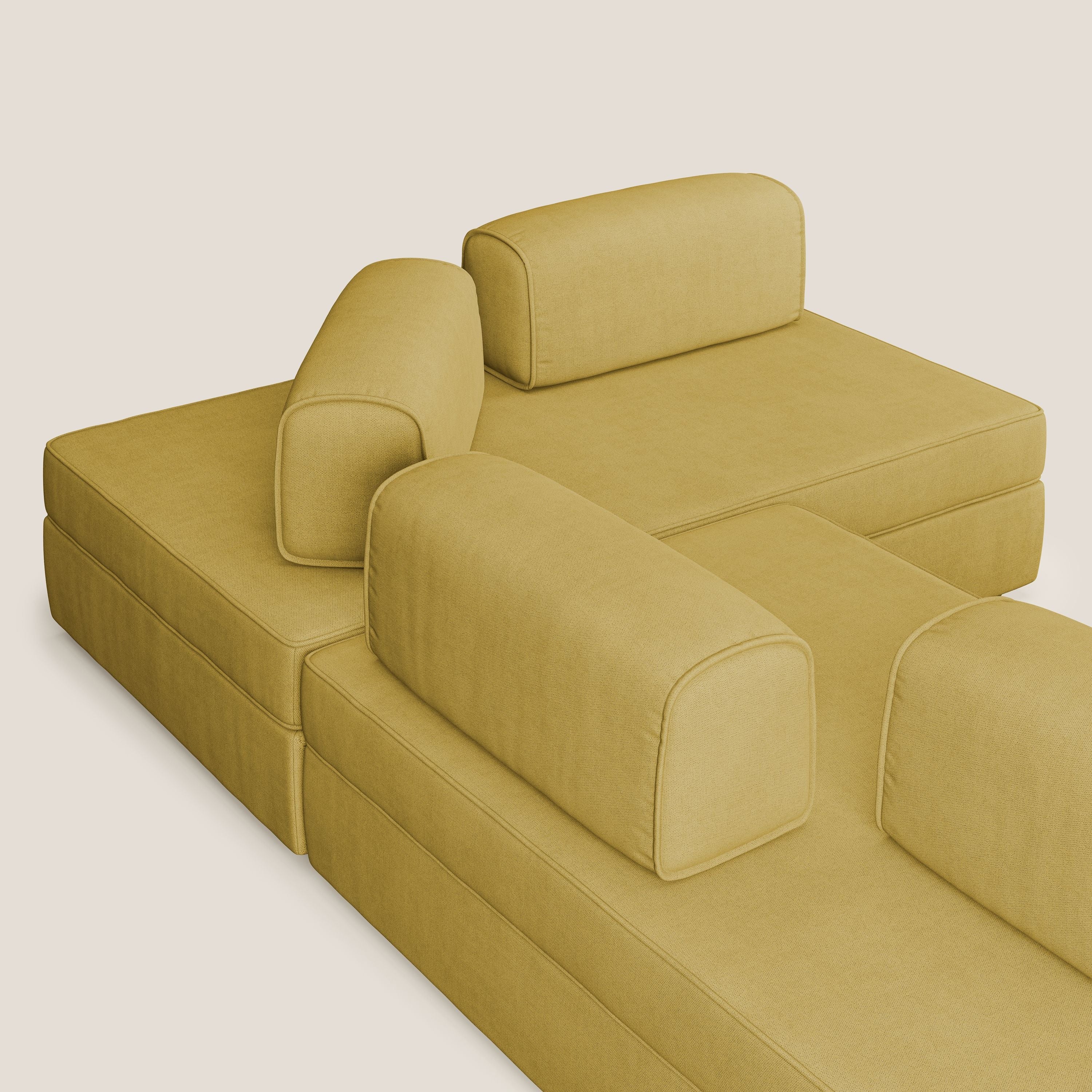 Liberty Canapé d'angle avec pouf extractible et dossiers amovibles en tissu doux imperméable T02 jaune - Image 6