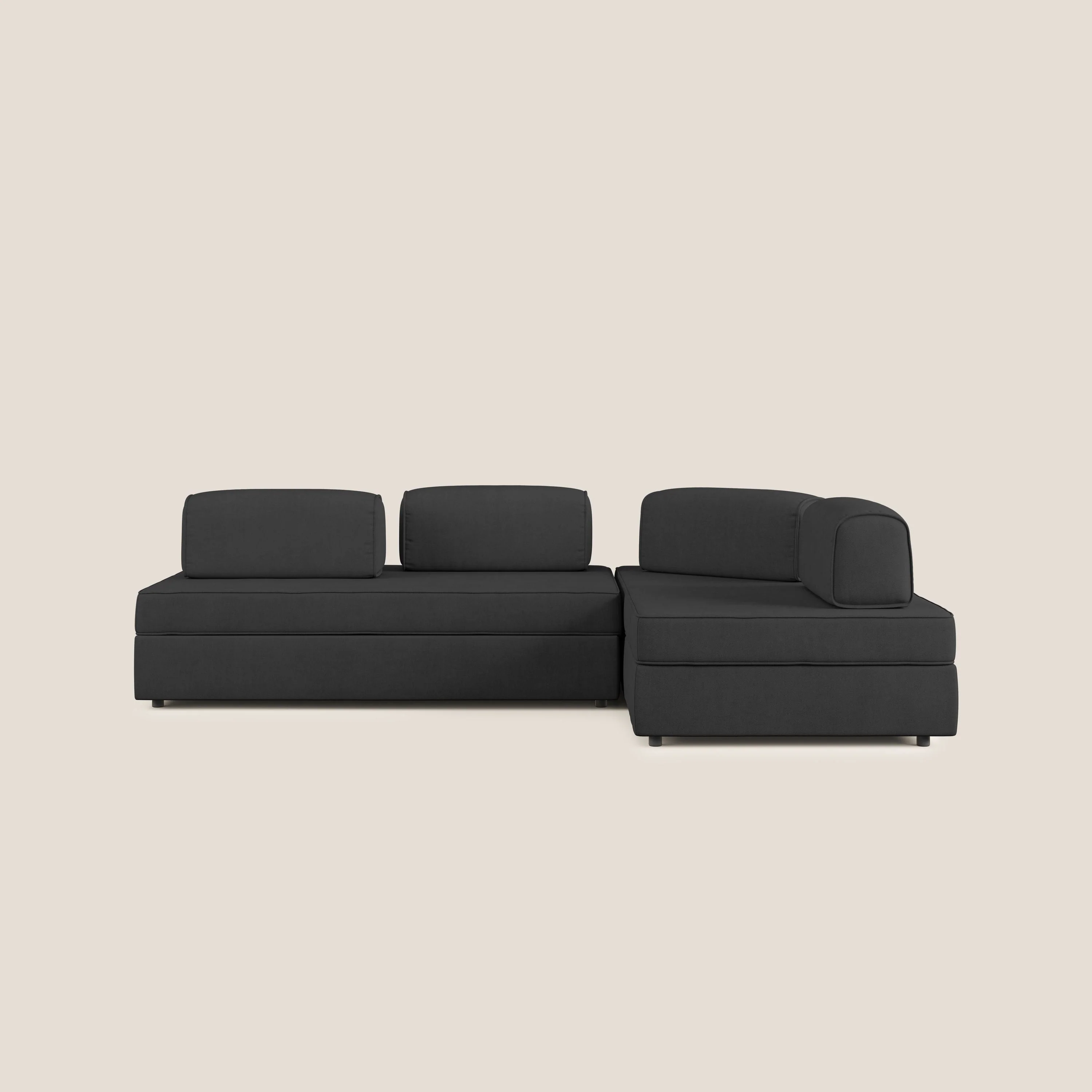 Liberty Canapé d'angle avec pouf extractible et dossiers amovibles en tissu doux imperméable T02 noir