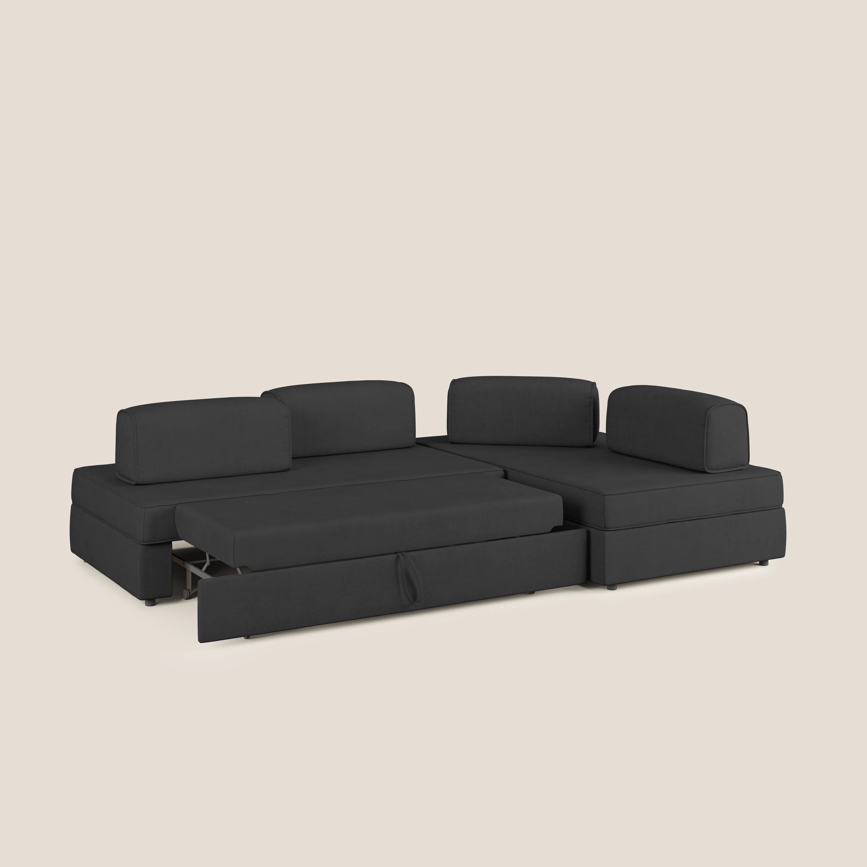 Liberty Canapé d'angle avec pouf extractible et dossiers amovibles en tissu doux imperméable T02 noir - Image 2