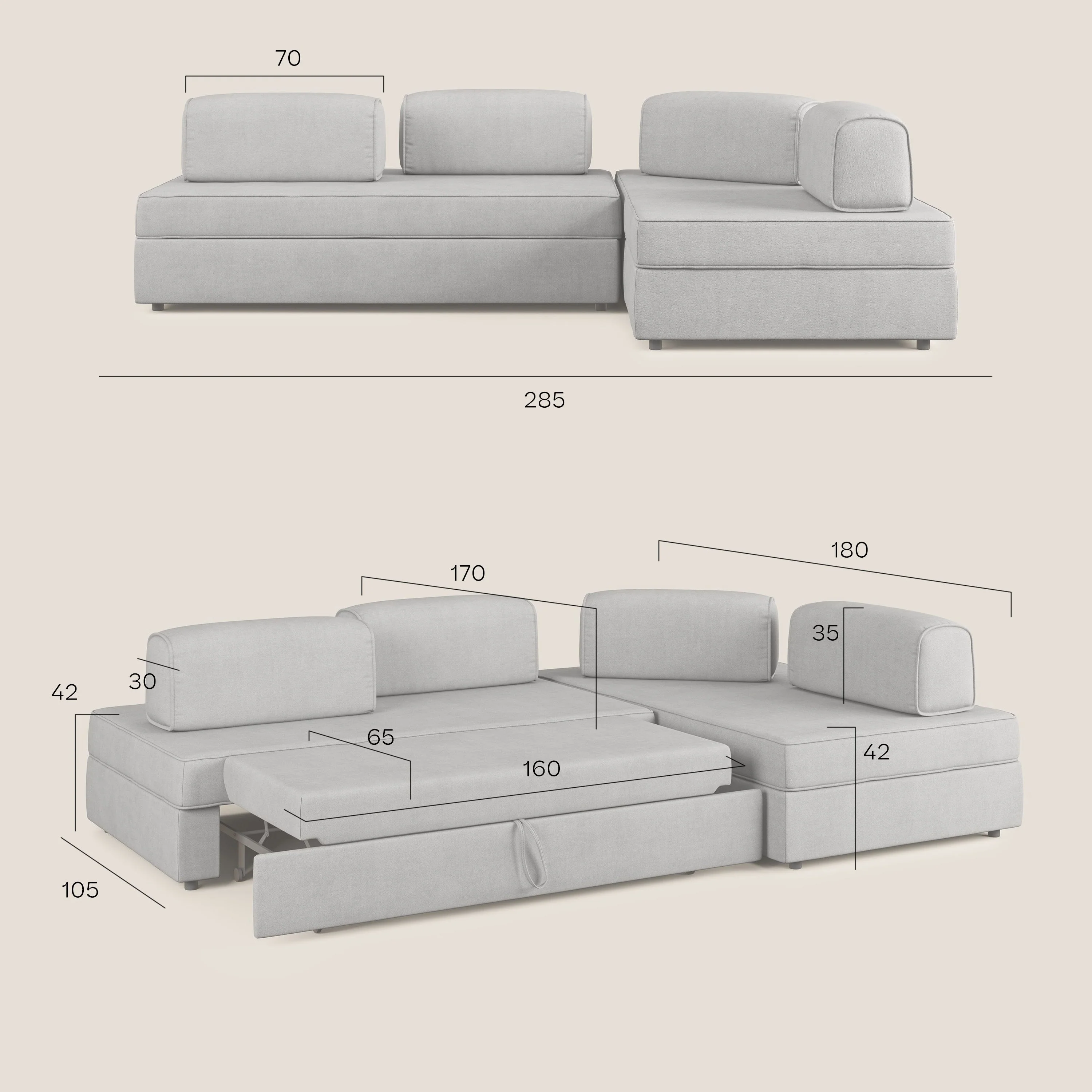 Liberty Canapé d'angle avec pouf extractible et dossiers amovibles en tissu doux imperméable T02 rose - Image 10