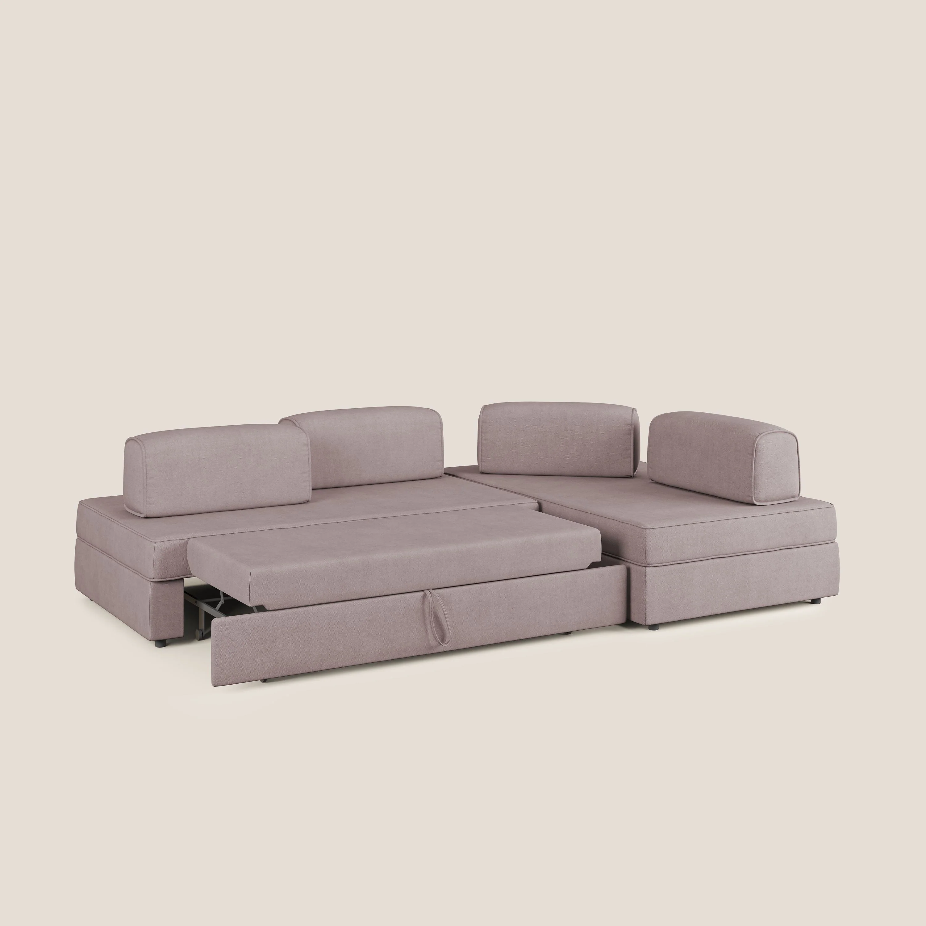 Liberty Canapé d'angle avec pouf extractible et dossiers amovibles en tissu doux imperméable T02 rose - Image 2
