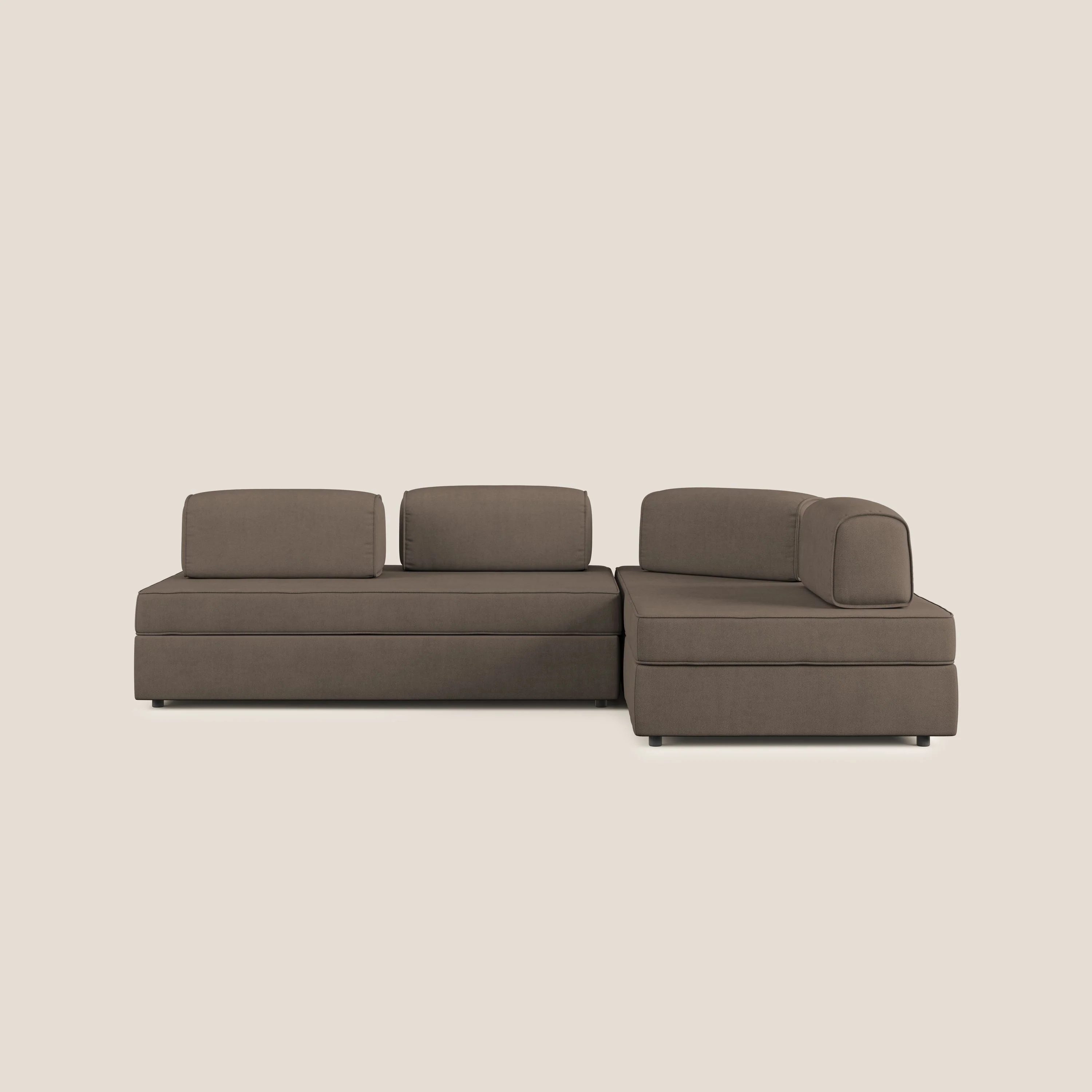 Liberty Canapé d'angle avec pouf extractible et dossiers amovibles en tissu doux imperméable T02 marron