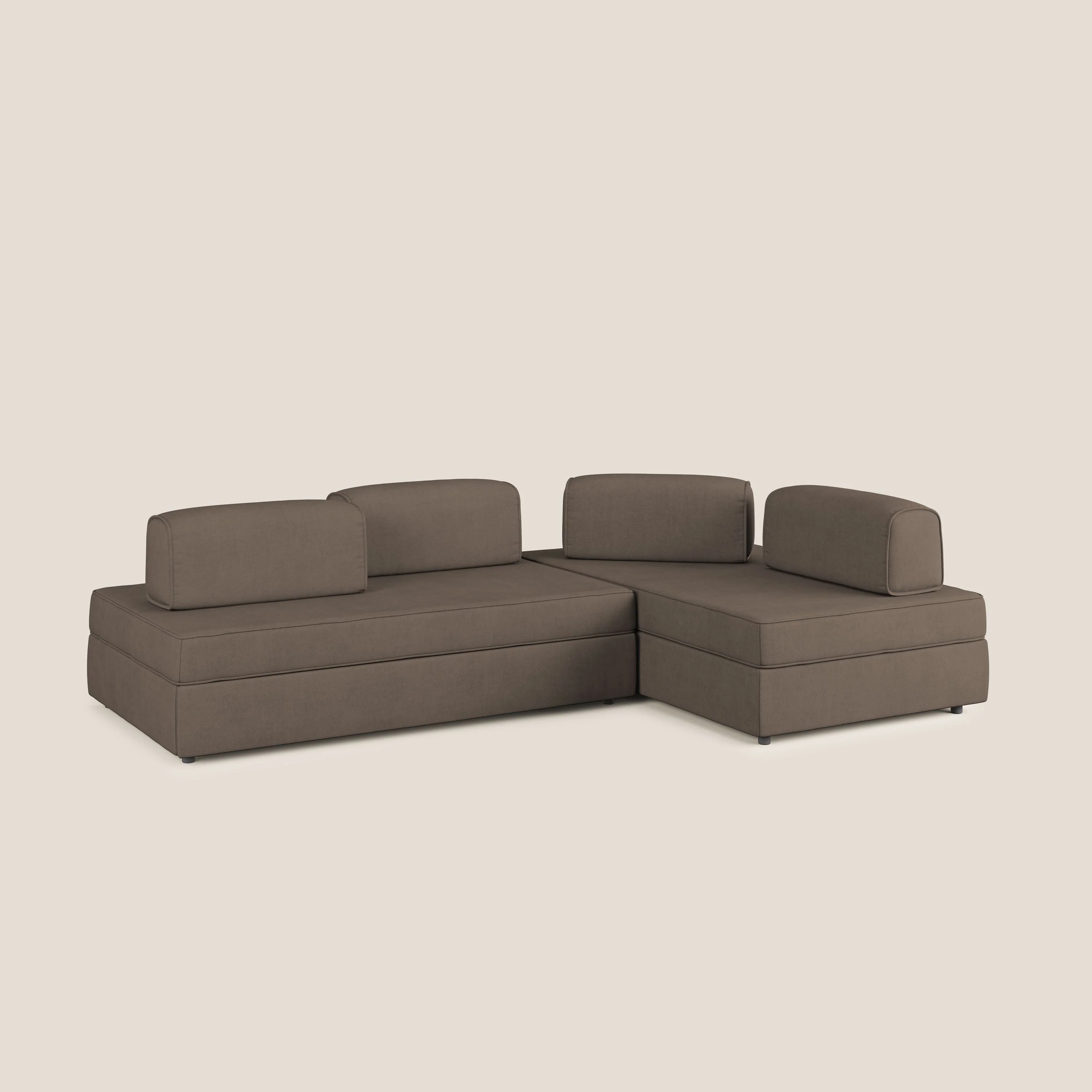 Liberty Canapé d'angle avec pouf extractible et dossiers amovibles en tissu doux imperméable T02 marron - Image 3