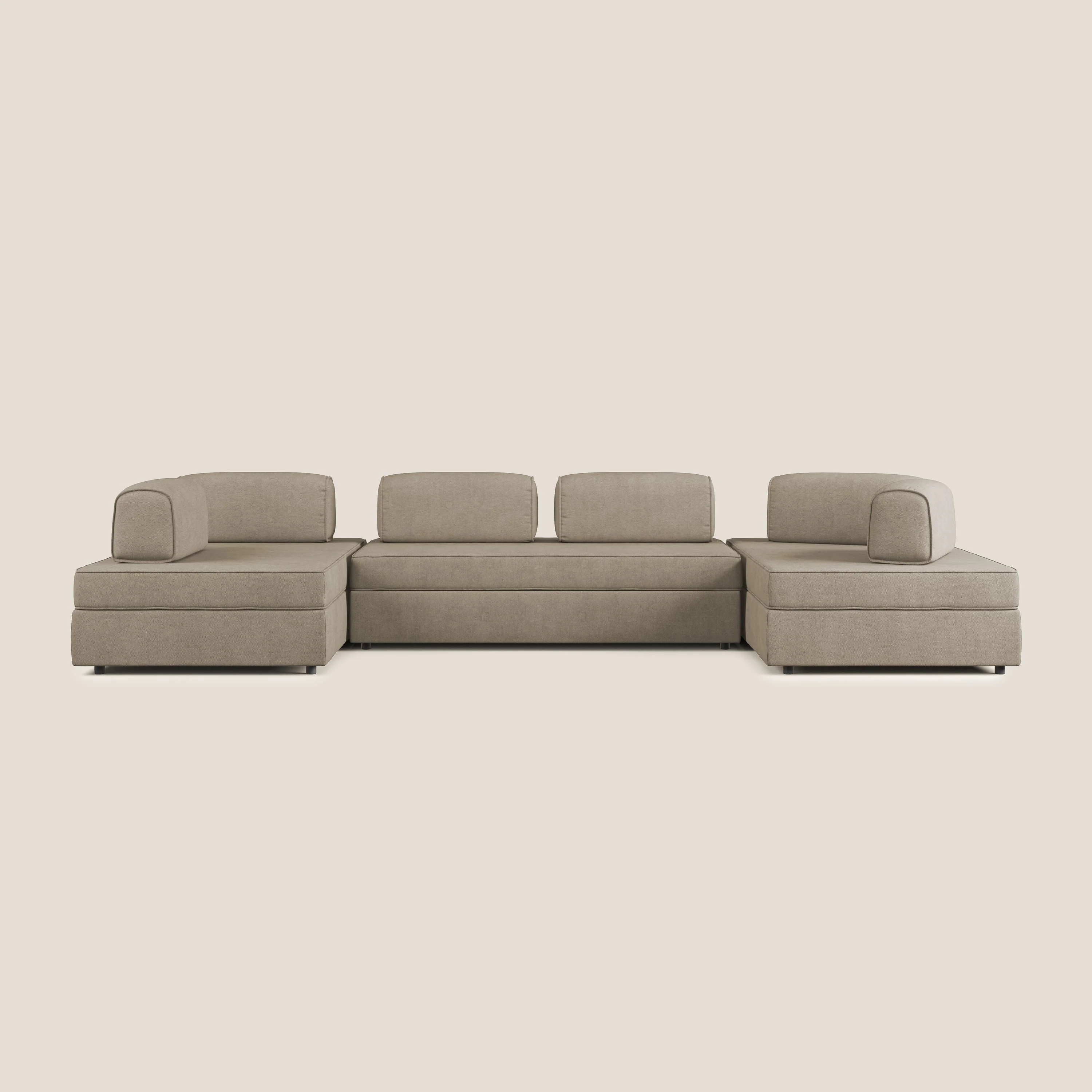 Liberty Canapé panoramique avec pouf extractible et dossiers amovibles en tissu doux imperméable T02 beige