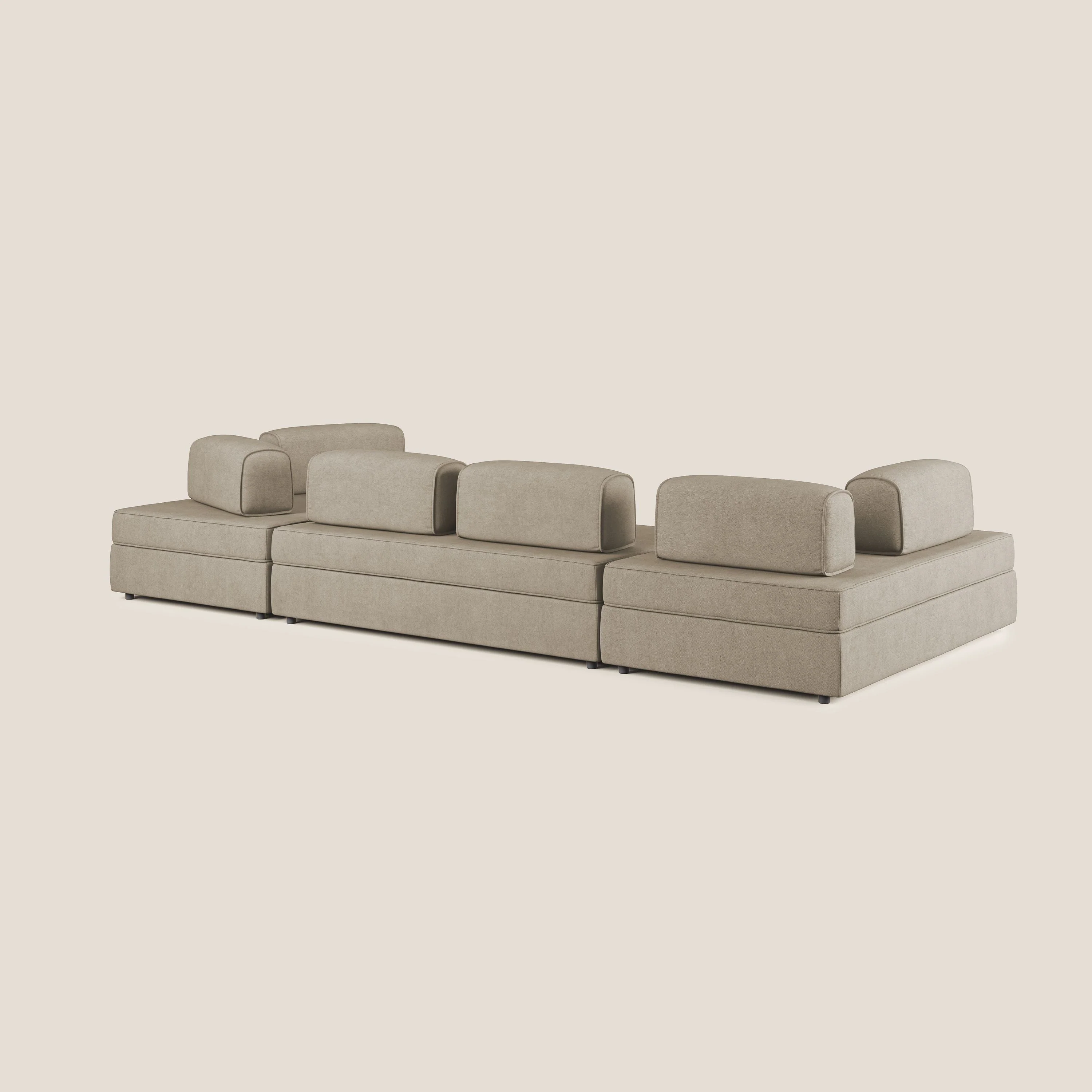 Liberty Canapé panoramique avec pouf extractible et dossiers amovibles en tissu doux imperméable T02 beige - Image 5