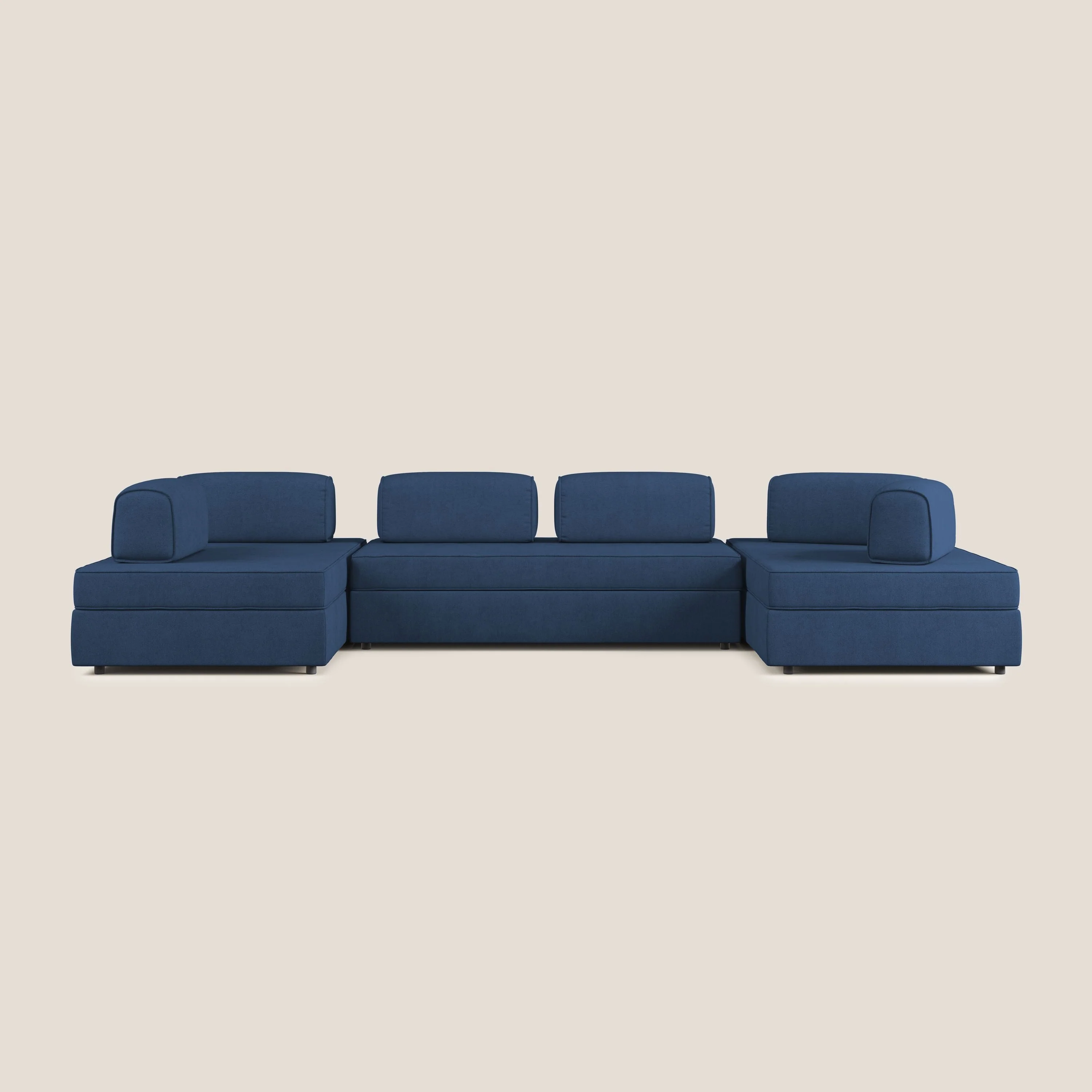 Liberty Canapé panoramique avec pouf extractible et dossiers amovibles en tissu doux imperméable T02 bleu
