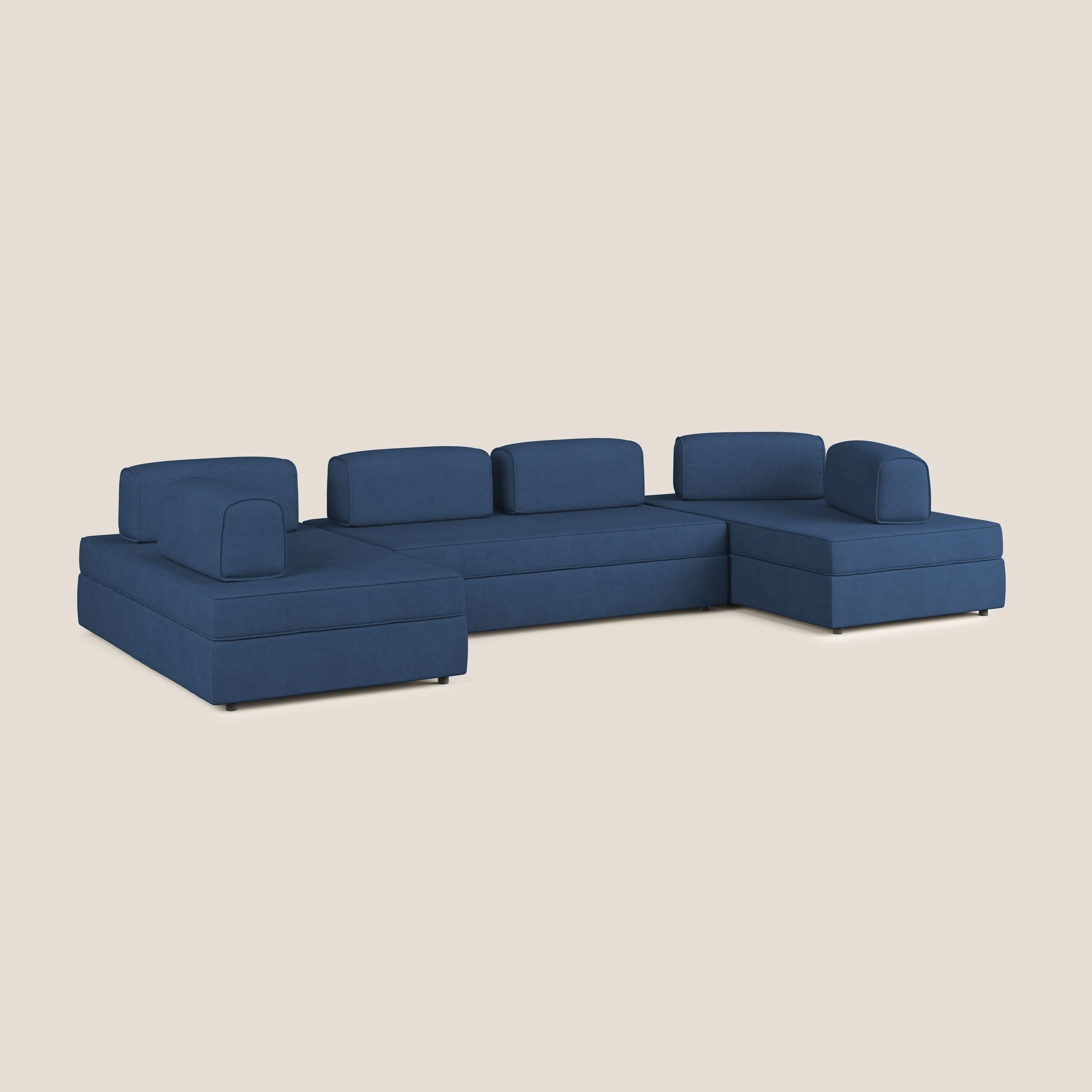 Liberty Canapé panoramique avec pouf extractible et dossiers amovibles en tissu doux imperméable T02 bleu - Image 3