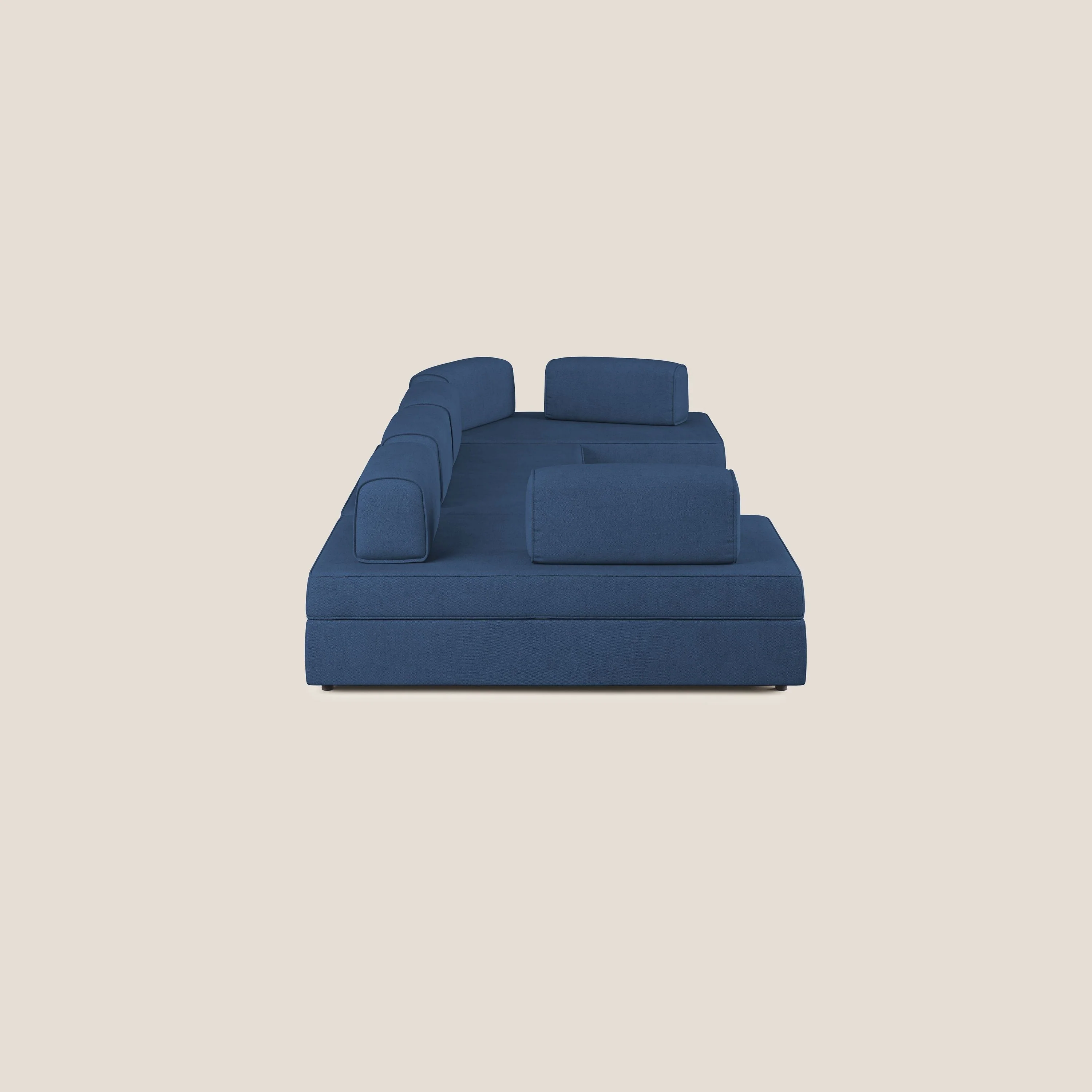 Liberty Canapé panoramique avec pouf extractible et dossiers amovibles en tissu doux imperméable T02 bleu - Image 4