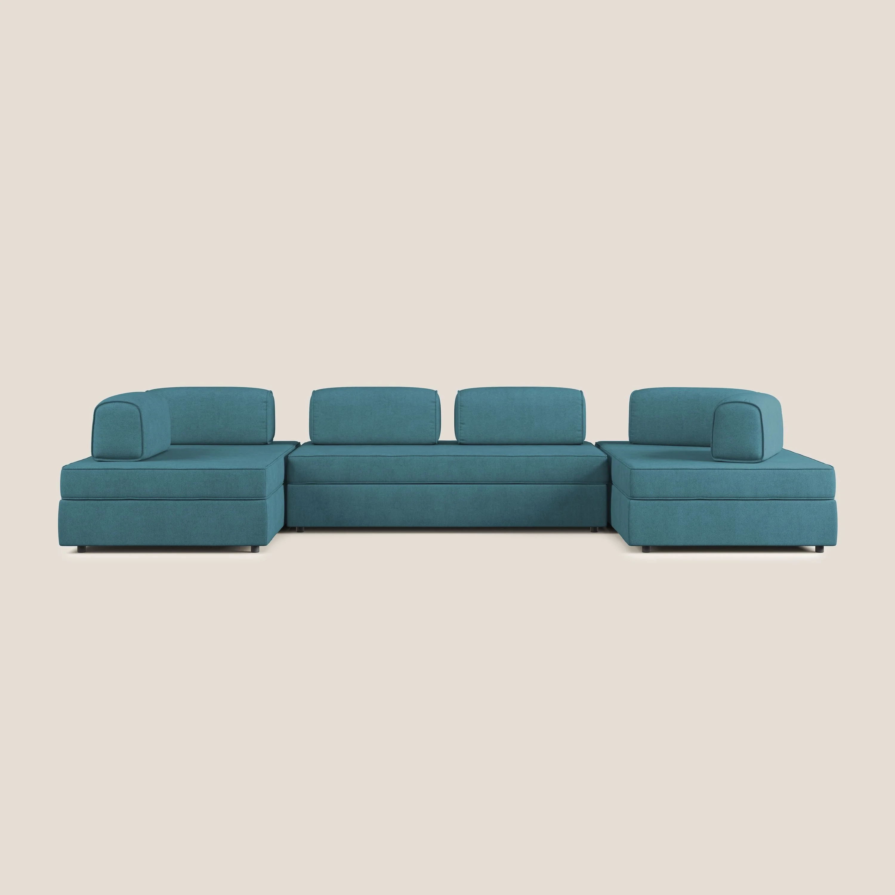 Liberty Canapé panoramique avec pouf extractible et dossiers amovibles en tissu doux imperméable T02 bleu clair