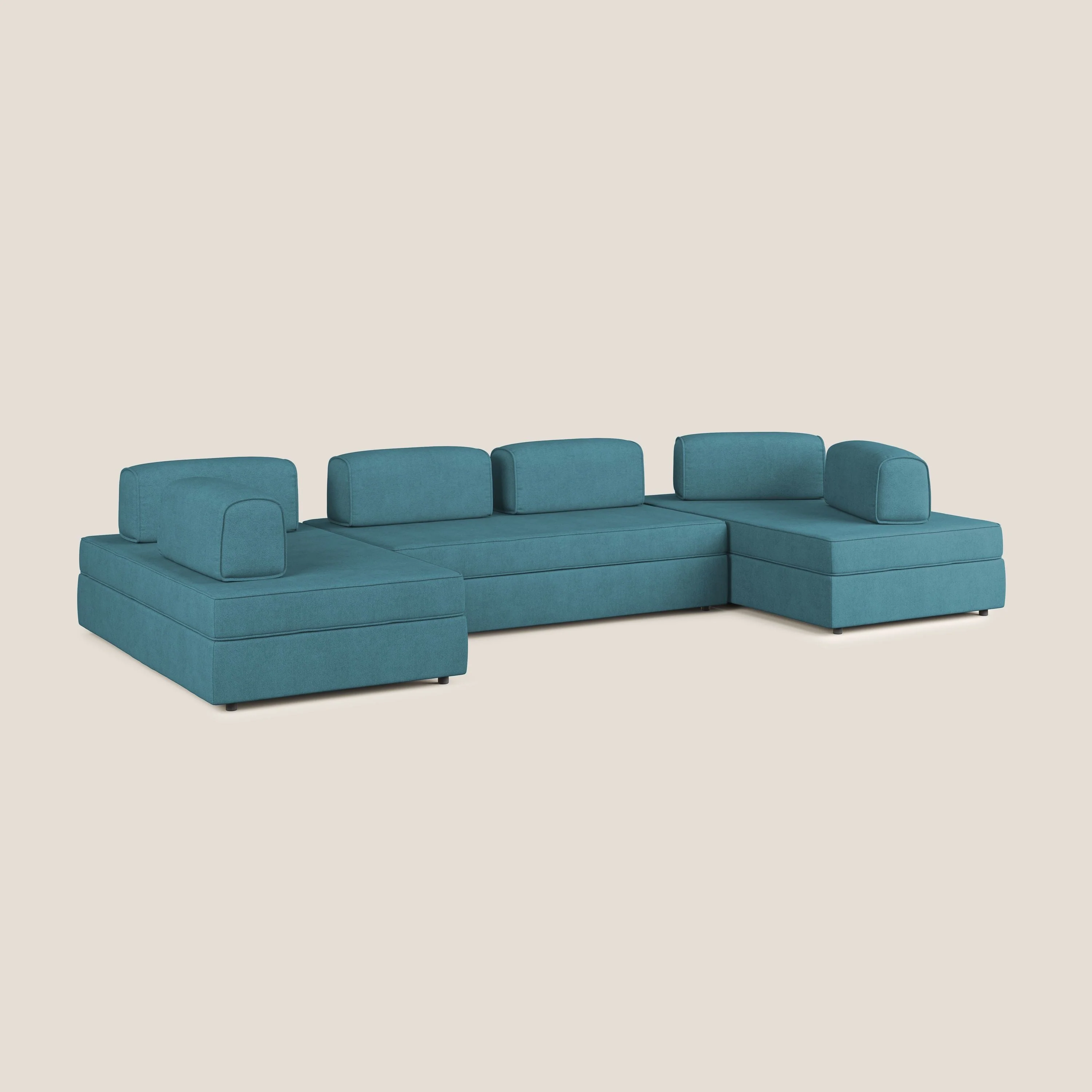 Liberty Canapé panoramique avec pouf extractible et dossiers amovibles en tissu doux imperméable T02 bleu clair - Image 3