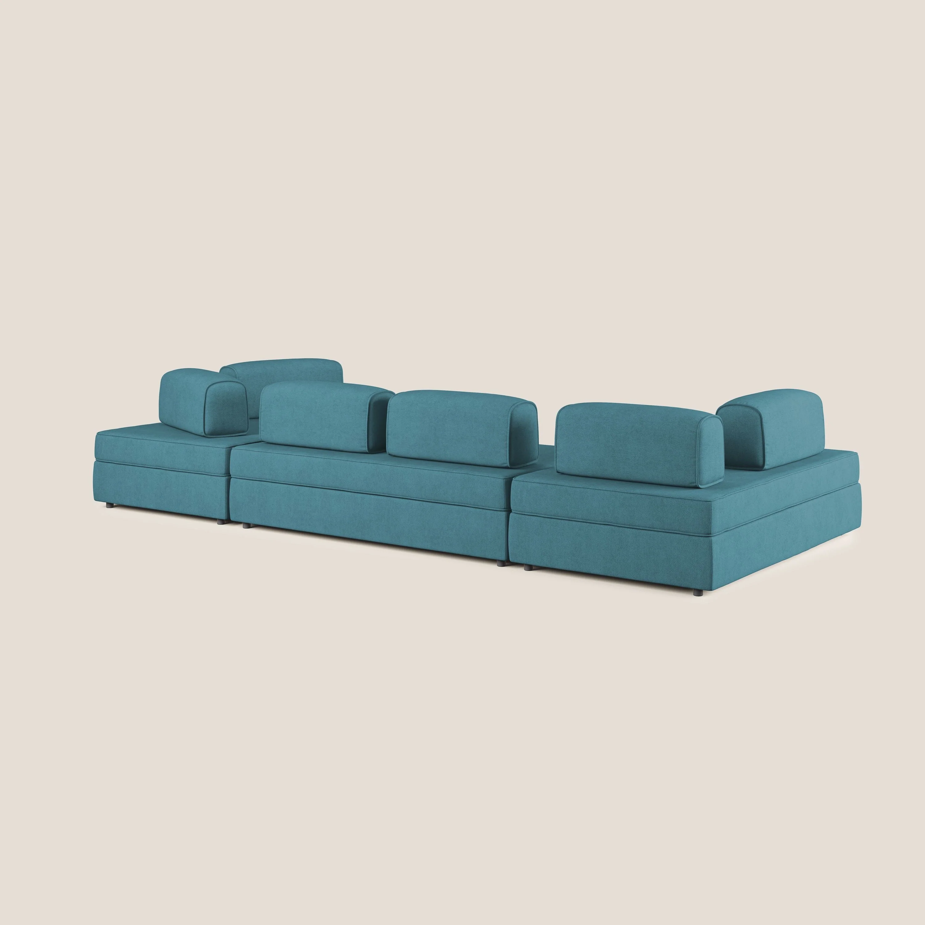 Liberty Canapé panoramique avec pouf extractible et dossiers amovibles en tissu doux imperméable T02 bleu clair - Image 5