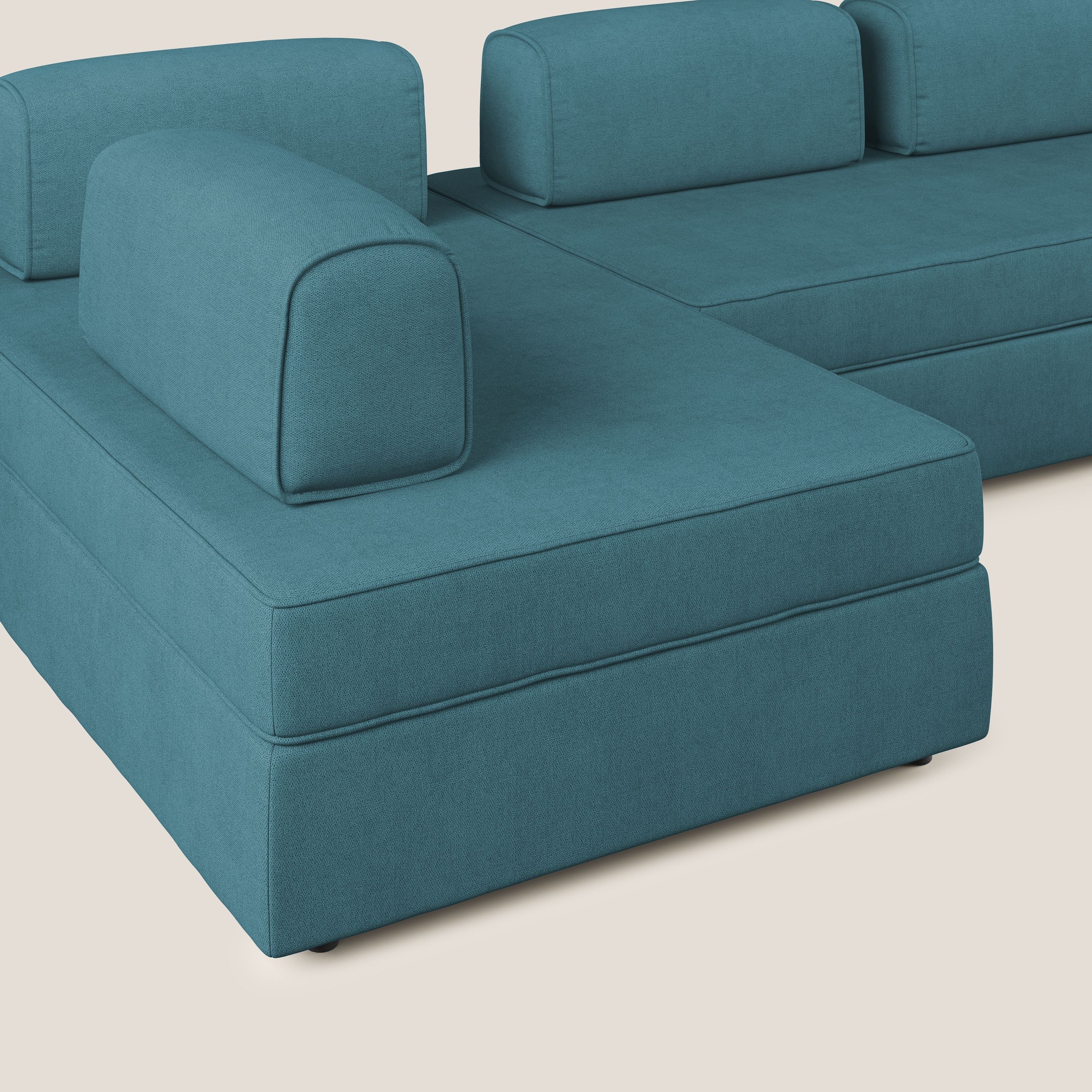 Liberty Canapé panoramique avec pouf extractible et dossiers amovibles en tissu doux imperméable T02 bleu clair - Image 6