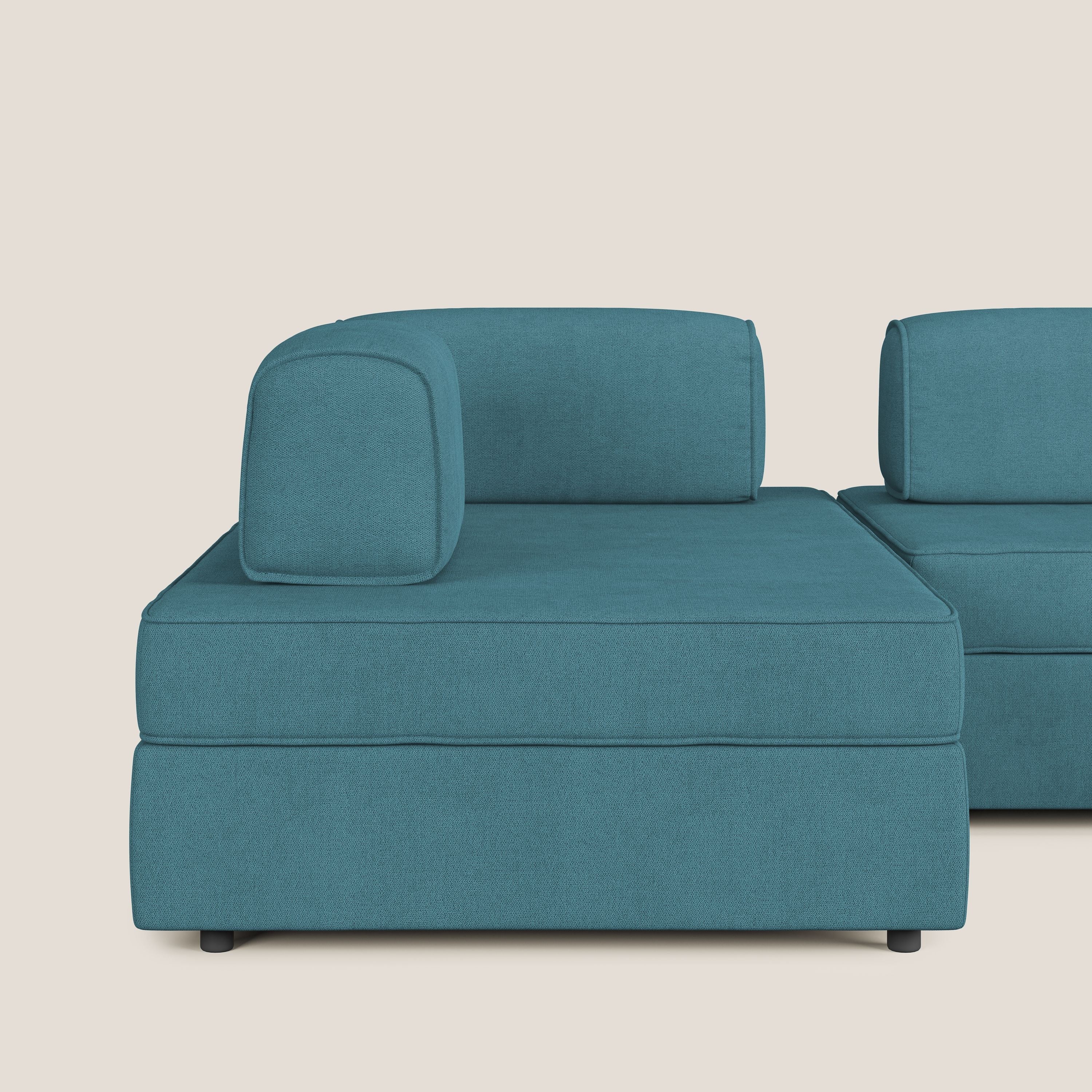 Liberty Canapé panoramique avec pouf extractible et dossiers amovibles en tissu doux imperméable T02 bleu clair - Image 8