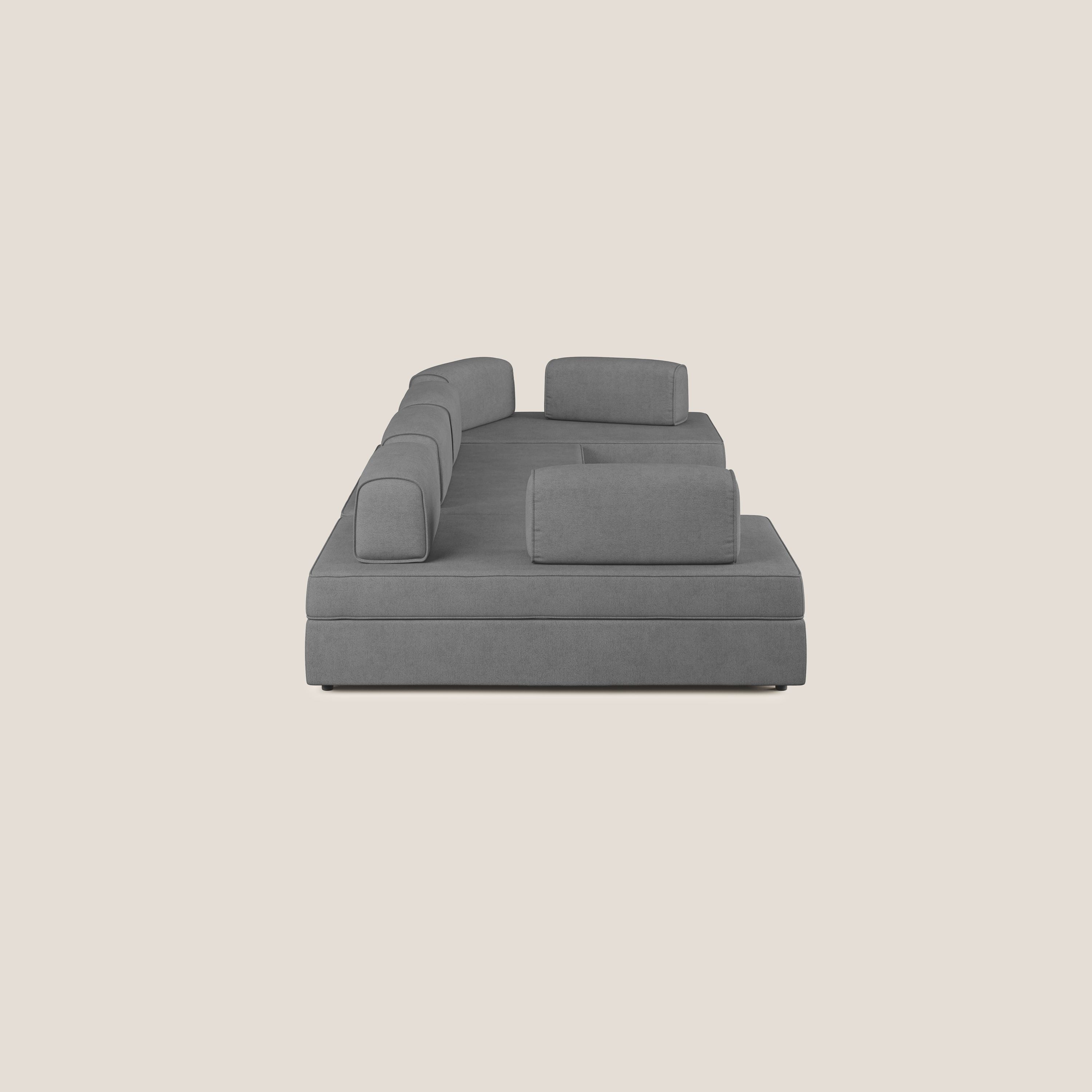 Liberty Canapé panoramique avec pouf extractible et dossiers amovibles en tissu doux imperméable T02 gris - Image 4