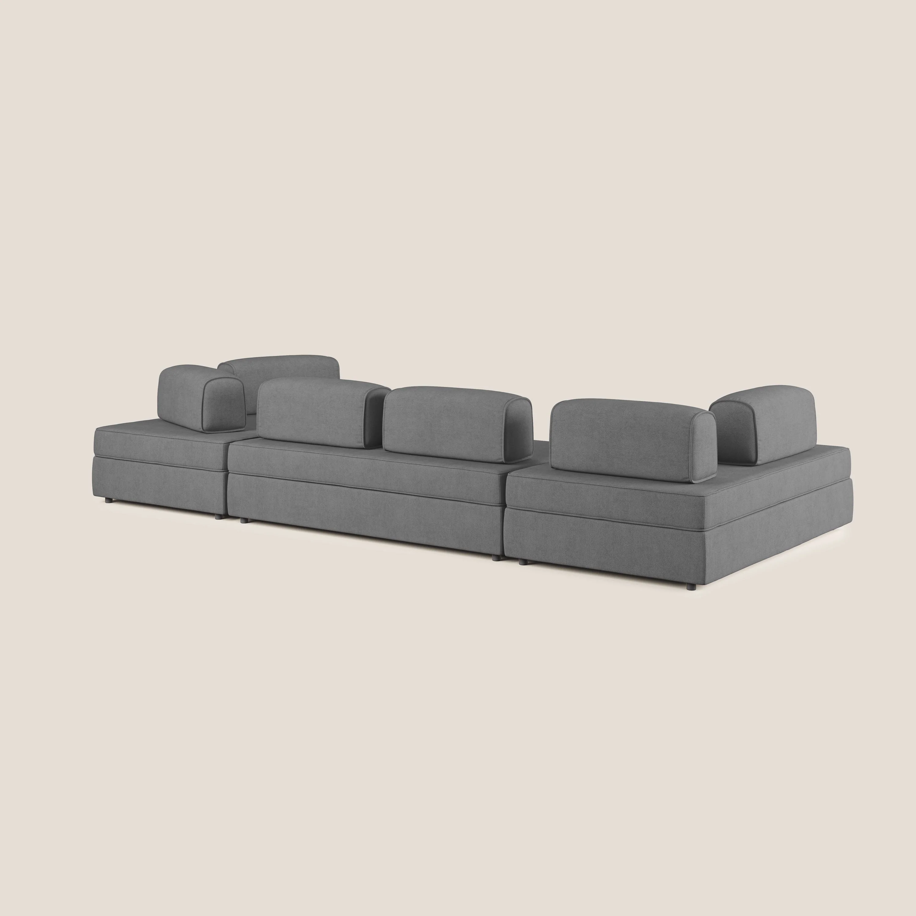 Liberty Canapé panoramique avec pouf extractible et dossiers amovibles en tissu doux imperméable T02 gris - Image 5