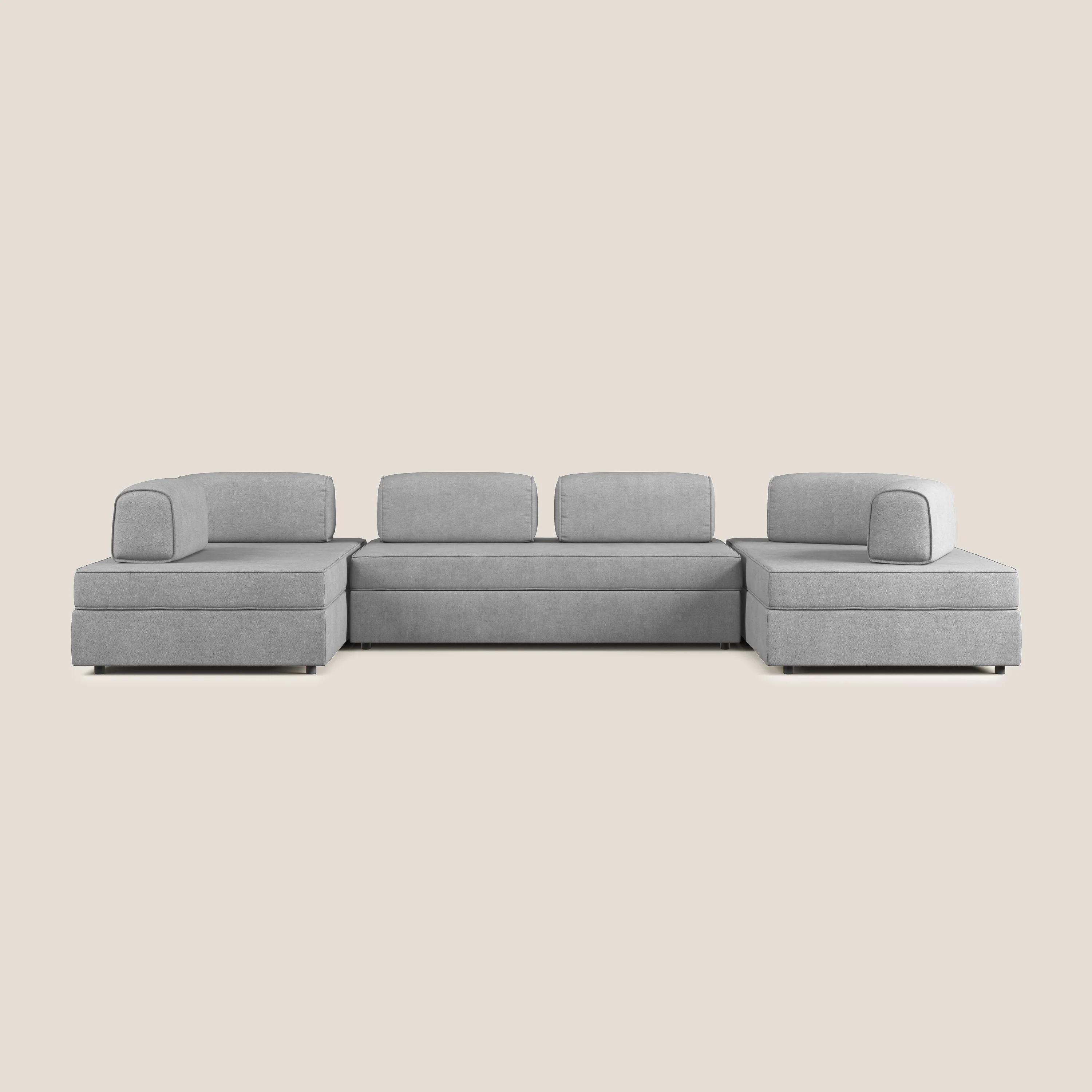 Liberty Canapé panoramique avec pouf extractible et dossiers amovibles en tissu doux imperméable T02 gris clair