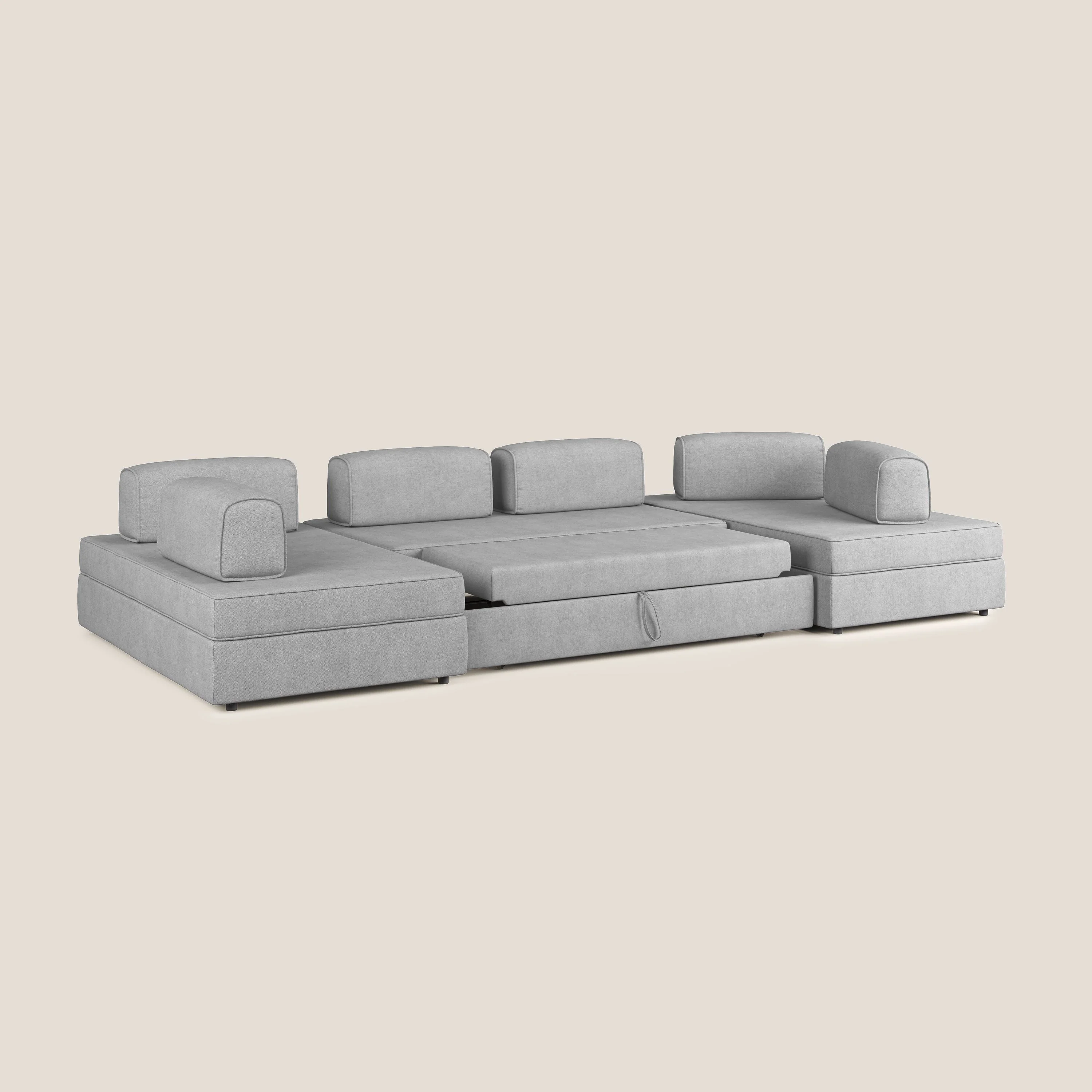 Liberty Canapé panoramique avec pouf extractible et dossiers amovibles en tissu doux imperméable T02 gris clair - Image 2