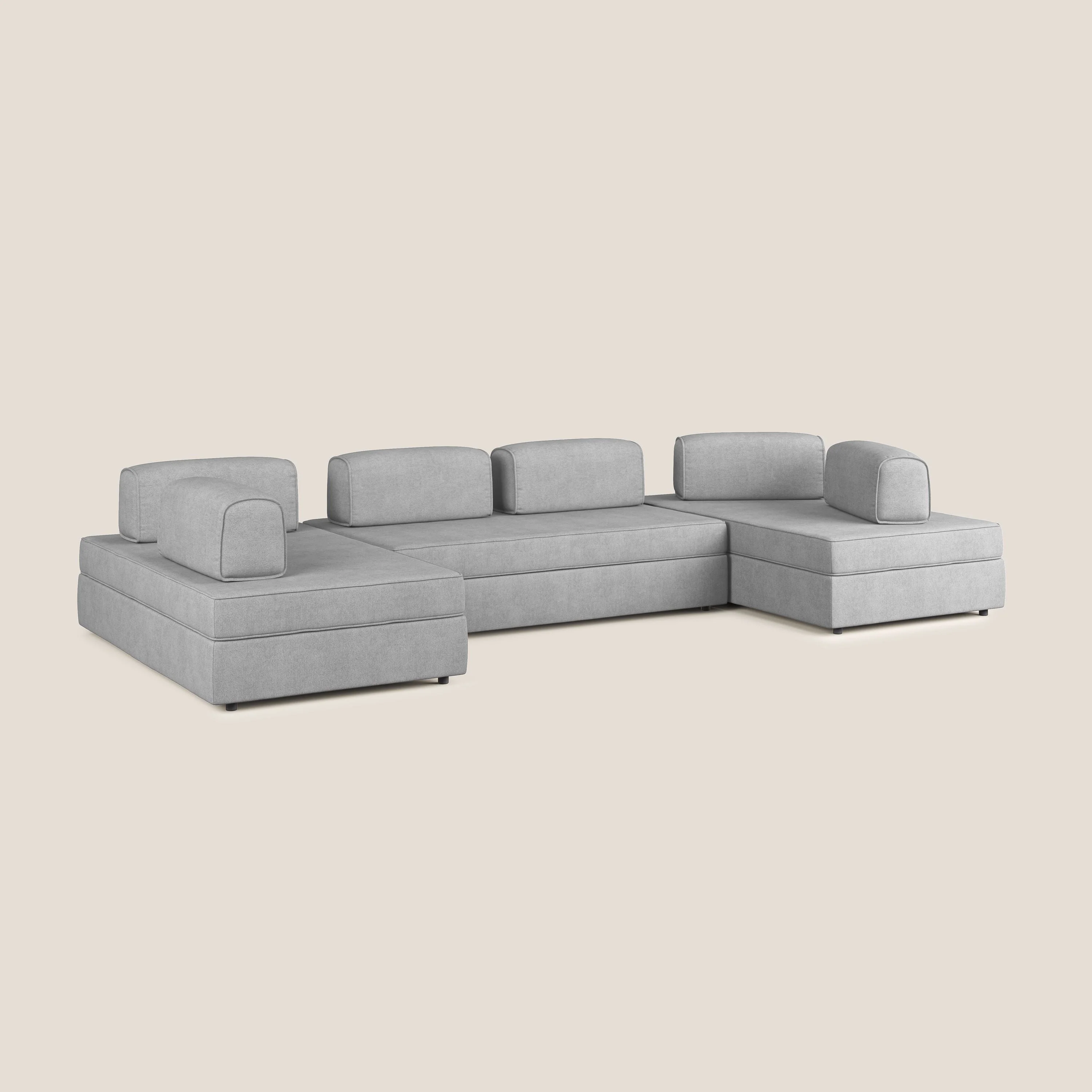 Liberty Canapé panoramique avec pouf extractible et dossiers amovibles en tissu doux imperméable T02 gris clair - Image 3