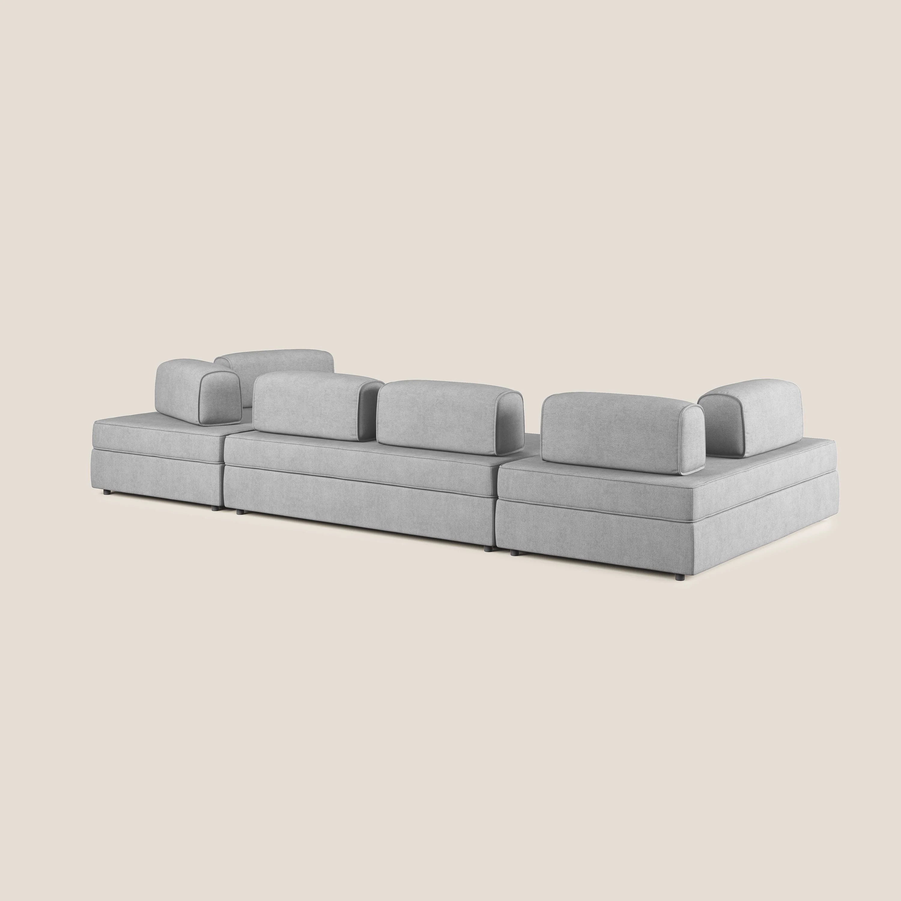 Liberty Canapé panoramique avec pouf extractible et dossiers amovibles en tissu doux imperméable T02 gris clair - Image 5