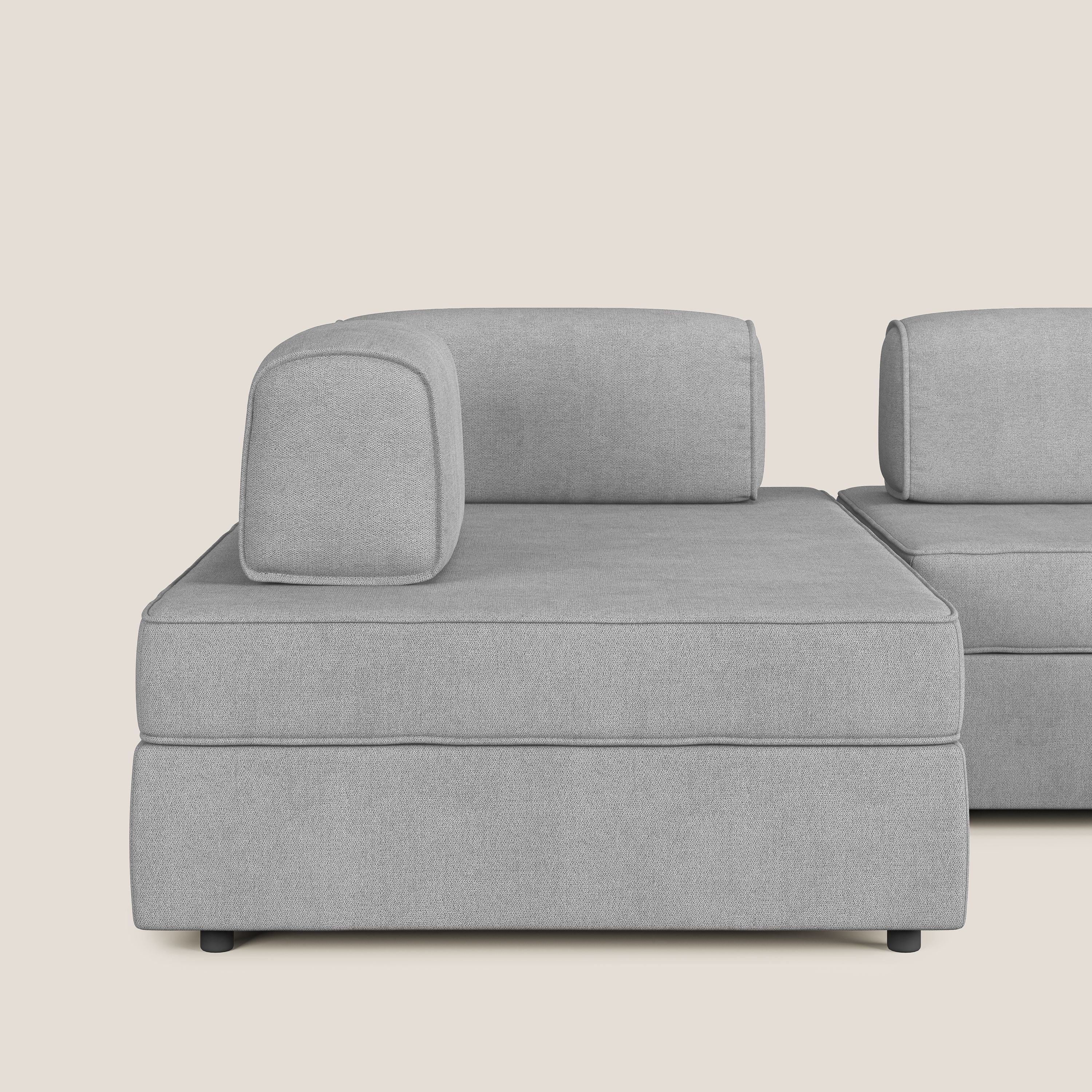 Liberty Canapé panoramique avec pouf extractible et dossiers amovibles en tissu doux imperméable T02 gris clair - Image 8