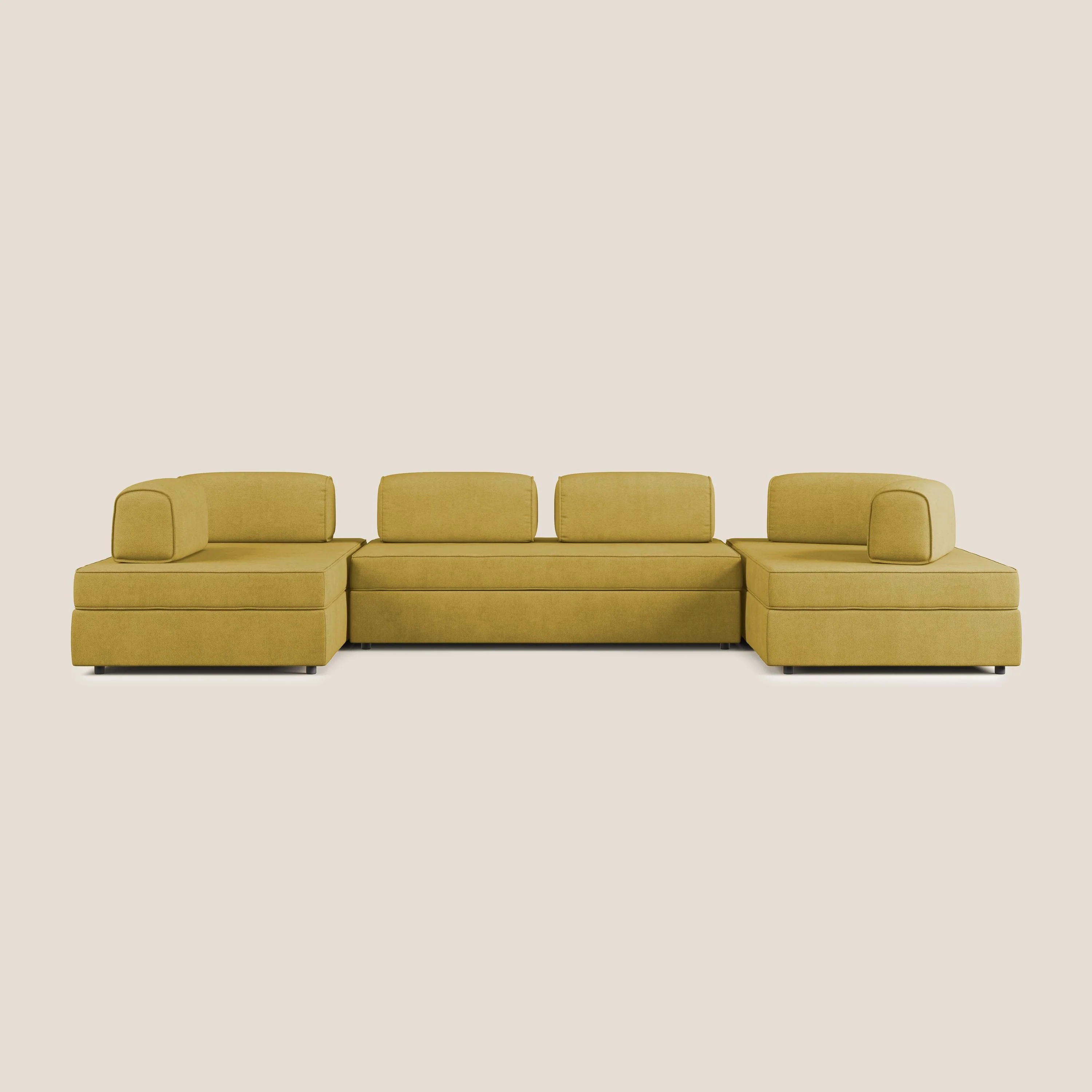 Liberty Canapé panoramique avec pouf extractible et dossiers amovibles en tissu doux imperméable T02 jaune