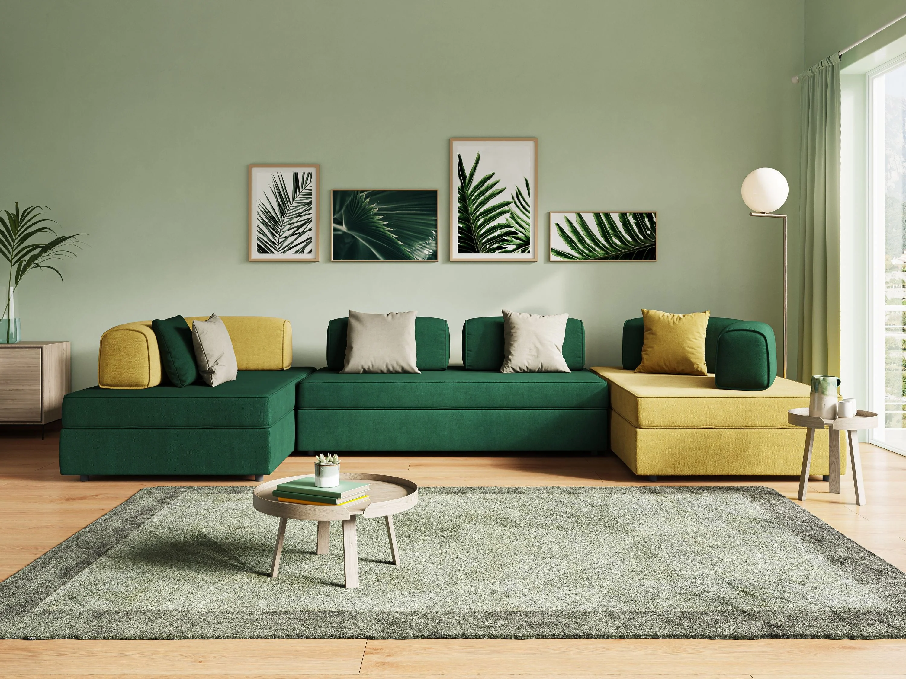 Liberty Canapé panoramique avec pouf extractible et dossiers amovibles en tissu doux imperméable T02 jaune - Image 11