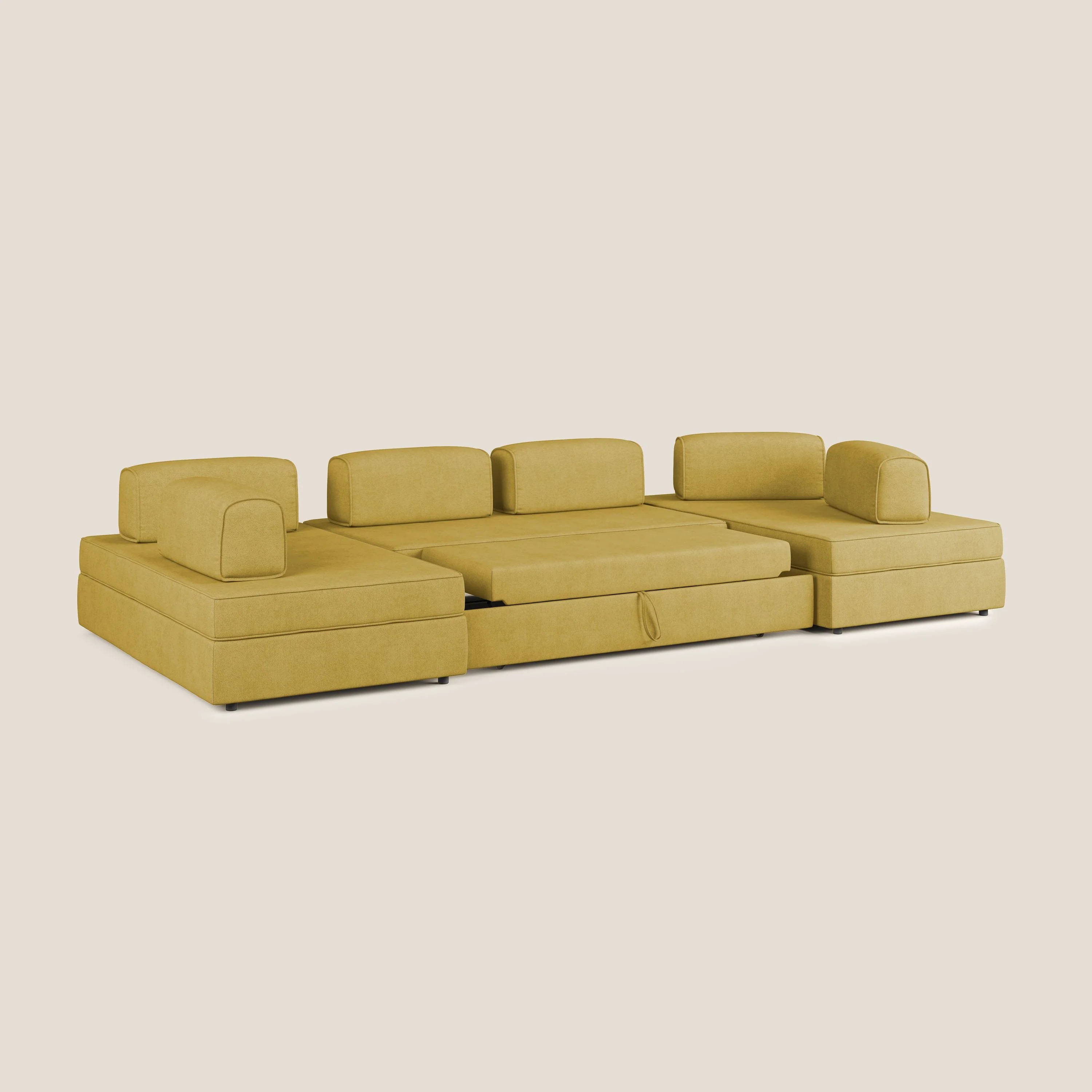 Liberty Canapé panoramique avec pouf extractible et dossiers amovibles en tissu doux imperméable T02 jaune - Image 2